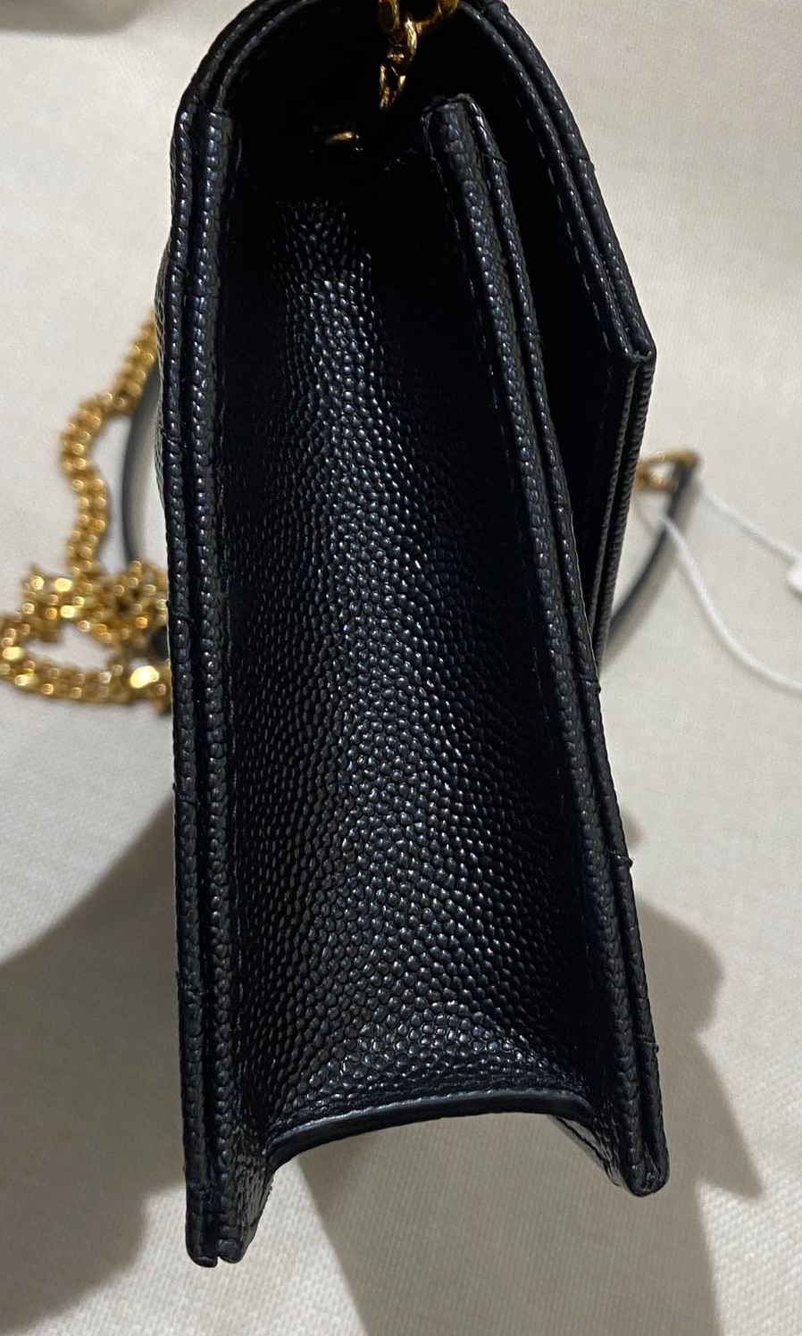Pre-owned Certified YSL Saint Laurent Cassandre Envelope Chain Wallet in Black Caviar Leather with Golden Hardware, w/ dust bag