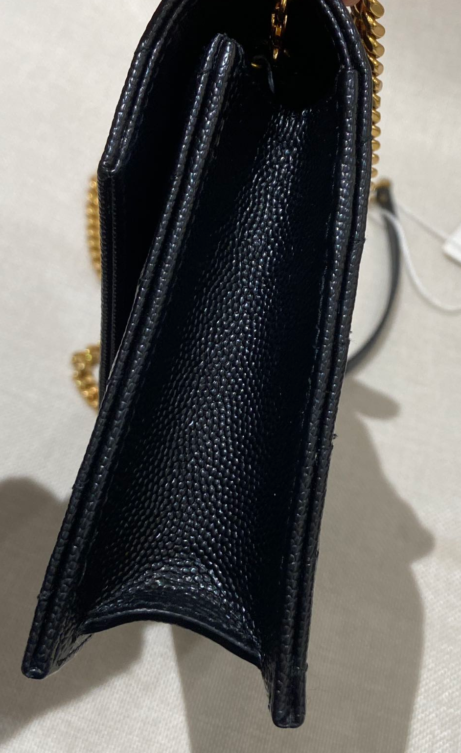 Pre-owned Certified YSL Saint Laurent Cassandre Envelope Chain Wallet in Black Caviar Leather with Golden Hardware, w/ dust bag