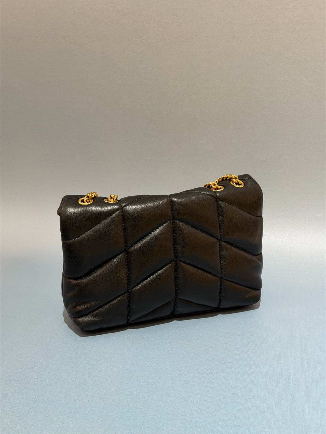 Pre-owned Certified YSL Saint Laurent Mini Puffer in Black Lambskin with Golden Hardware, 2025
