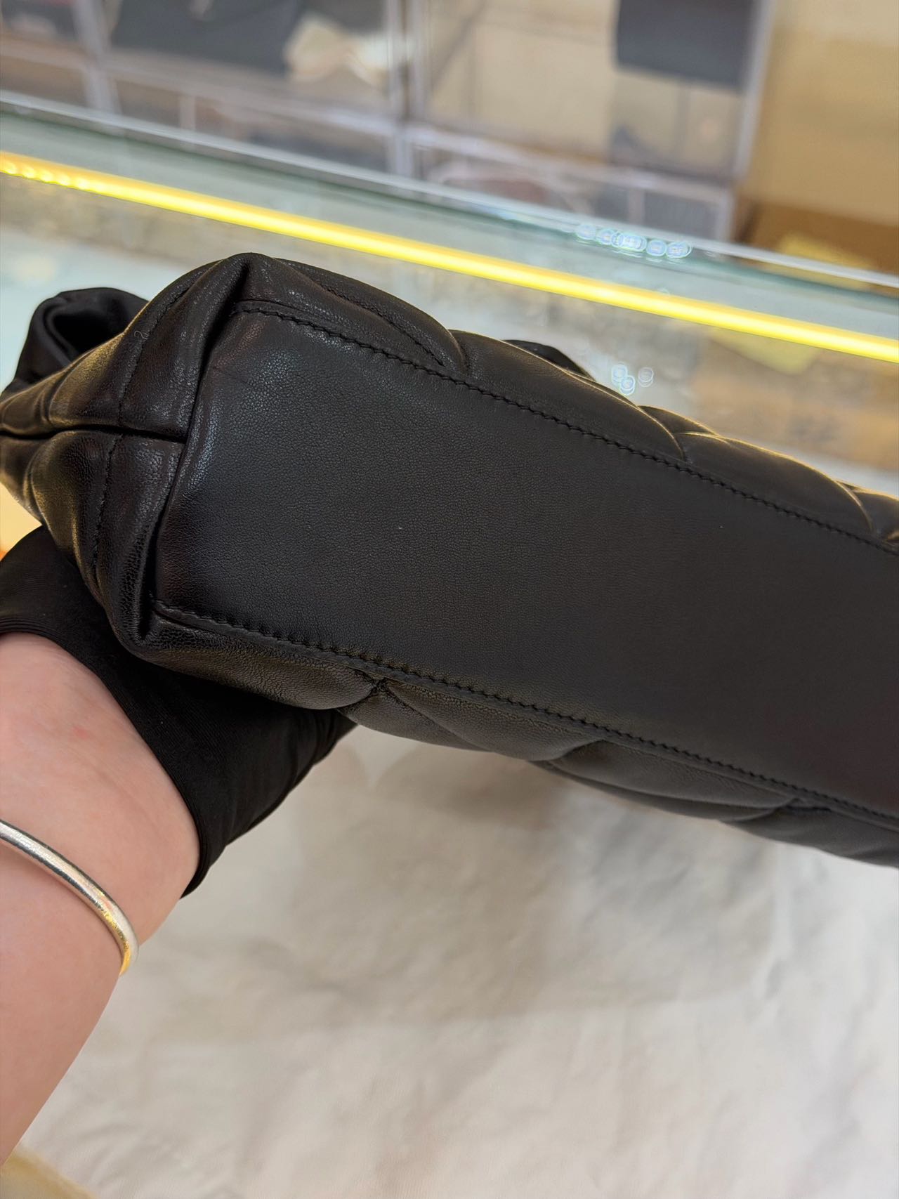Pre-owned Certified YSL Saint Laurent Mini Puffer in Black Lambskin with Golden Hardware, 2025
