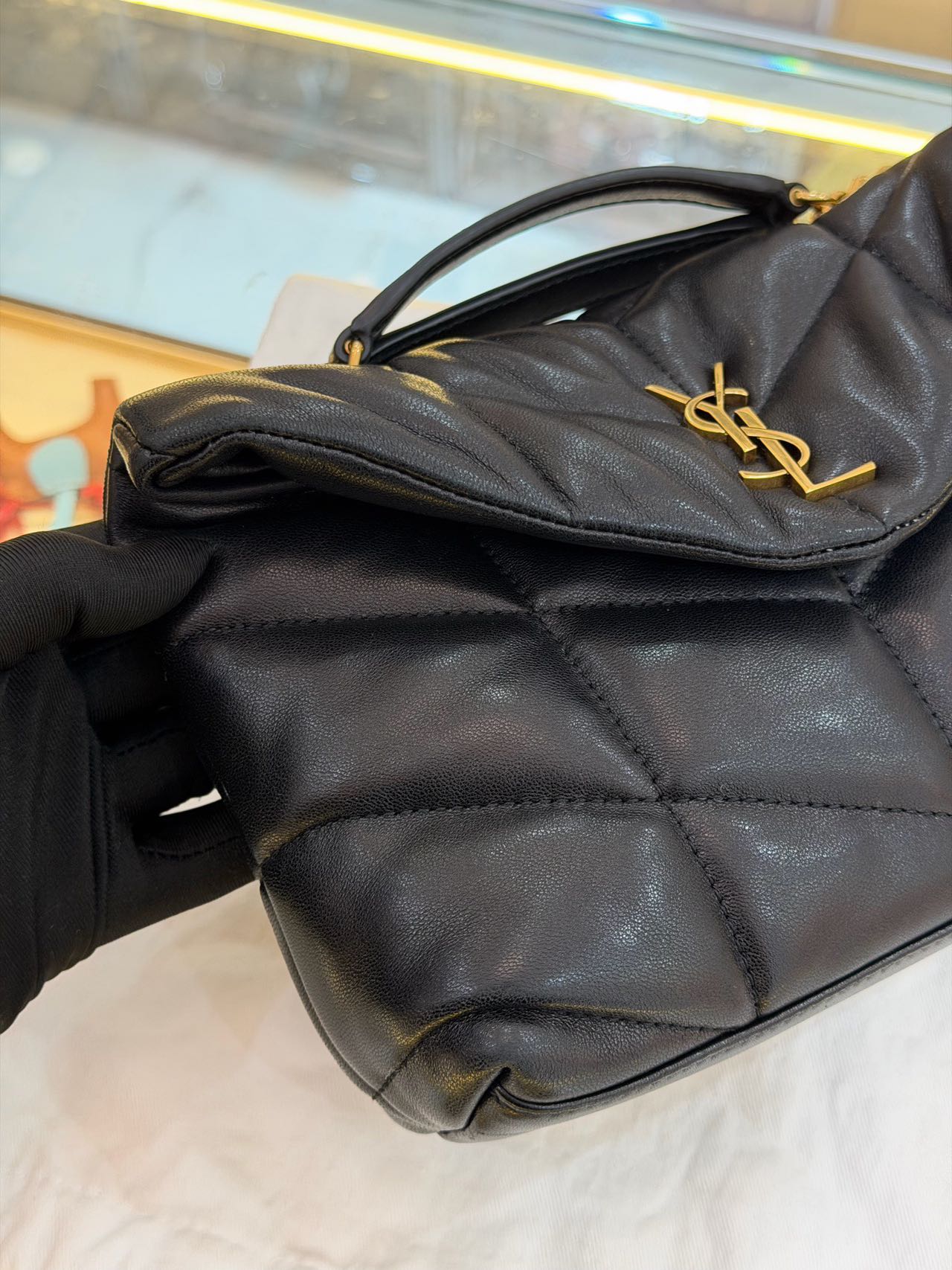 Pre-owned Certified YSL Saint Laurent Mini Puffer in Black Lambskin with Golden Hardware, 2025