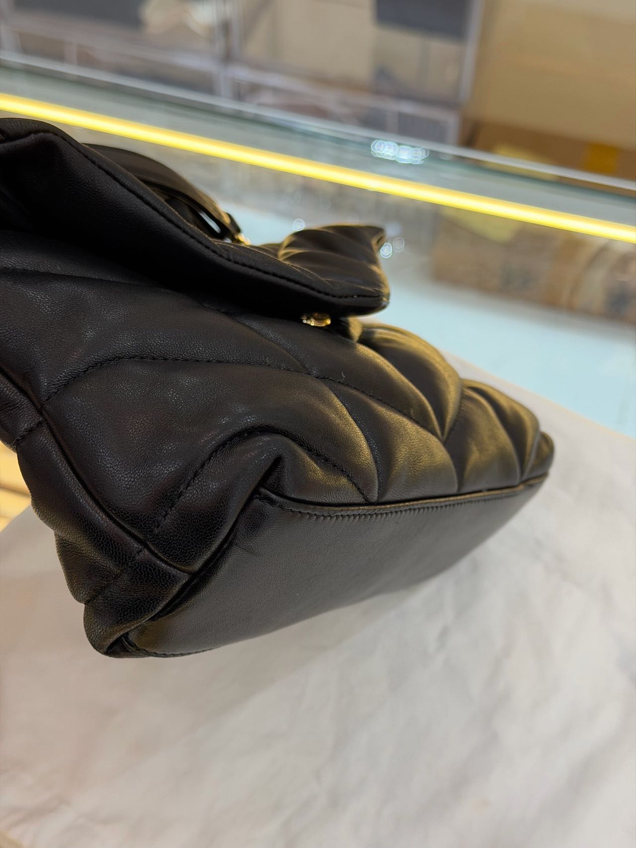 Pre-owned Certified YSL Saint Laurent Mini Puffer in Black Lambskin with Golden Hardware, 2025