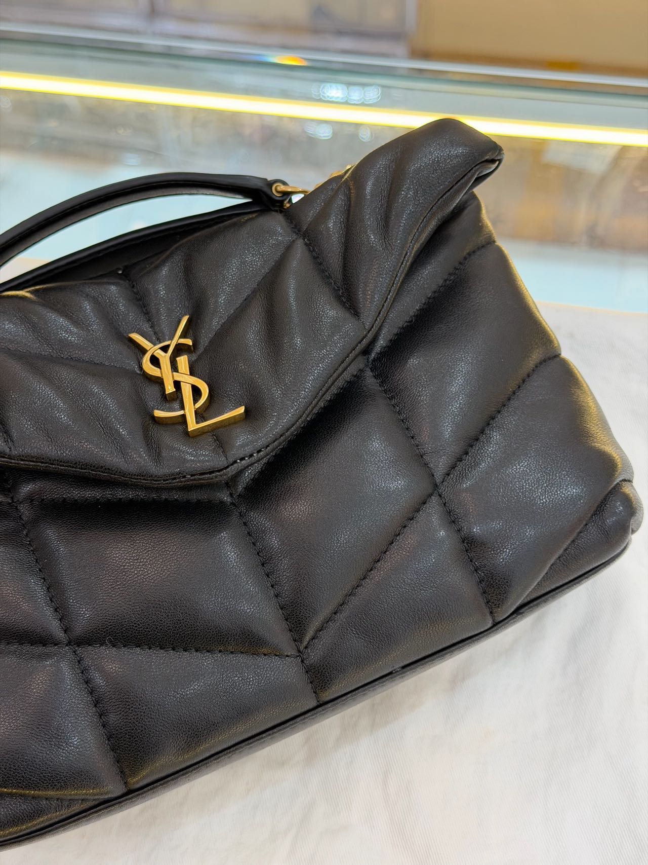 Pre-owned Certified YSL Saint Laurent Mini Puffer in Black Lambskin with Golden Hardware, 2025