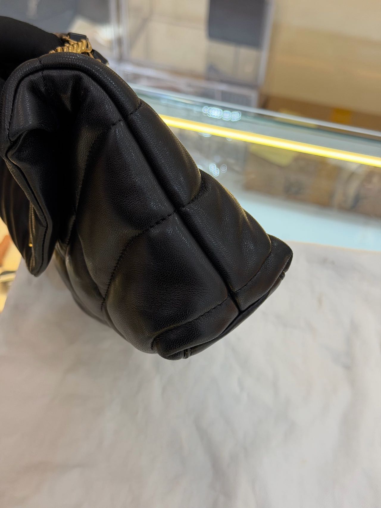 Pre-owned Certified YSL Saint Laurent Mini Puffer in Black Lambskin with Golden Hardware, 2025