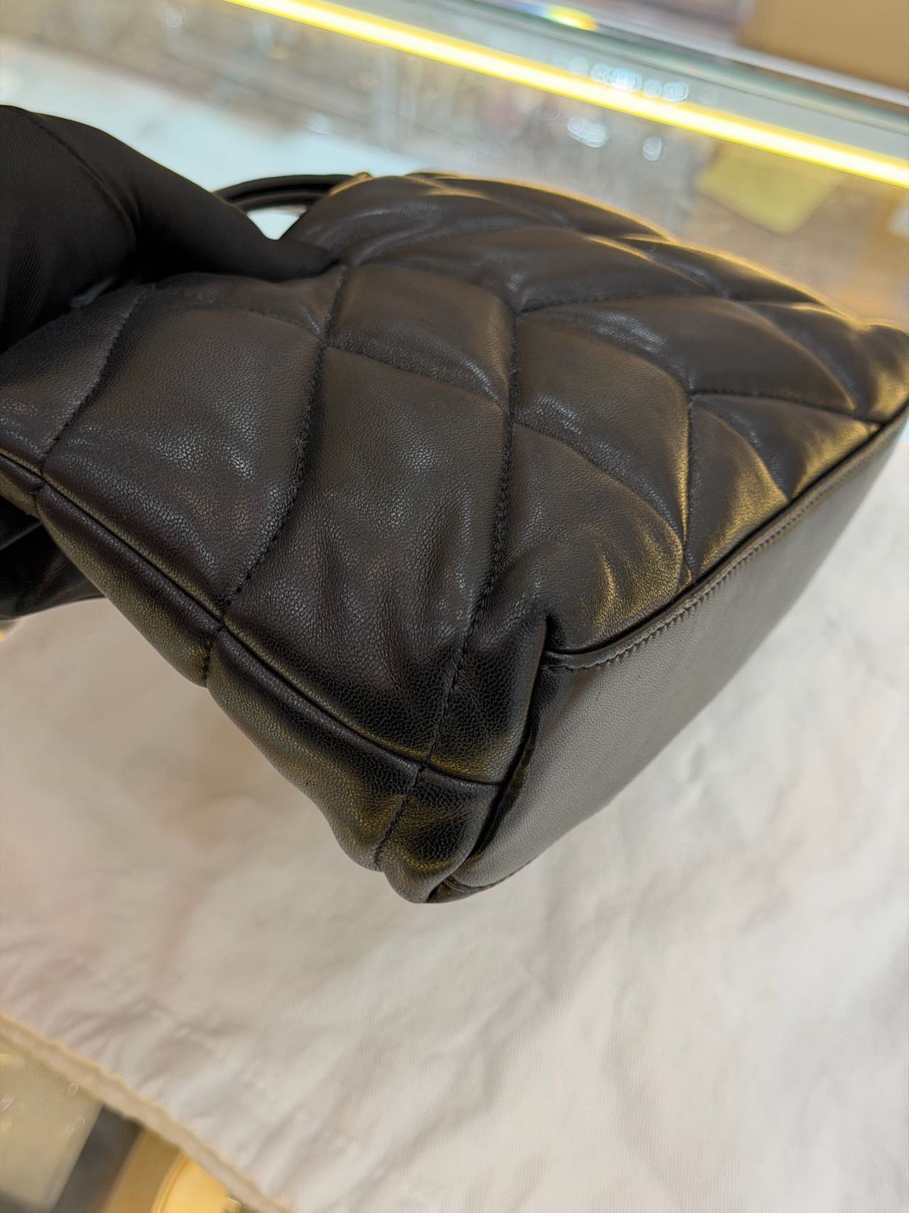 Pre-owned Certified YSL Saint Laurent Mini Puffer in Black Lambskin with Golden Hardware, 2025