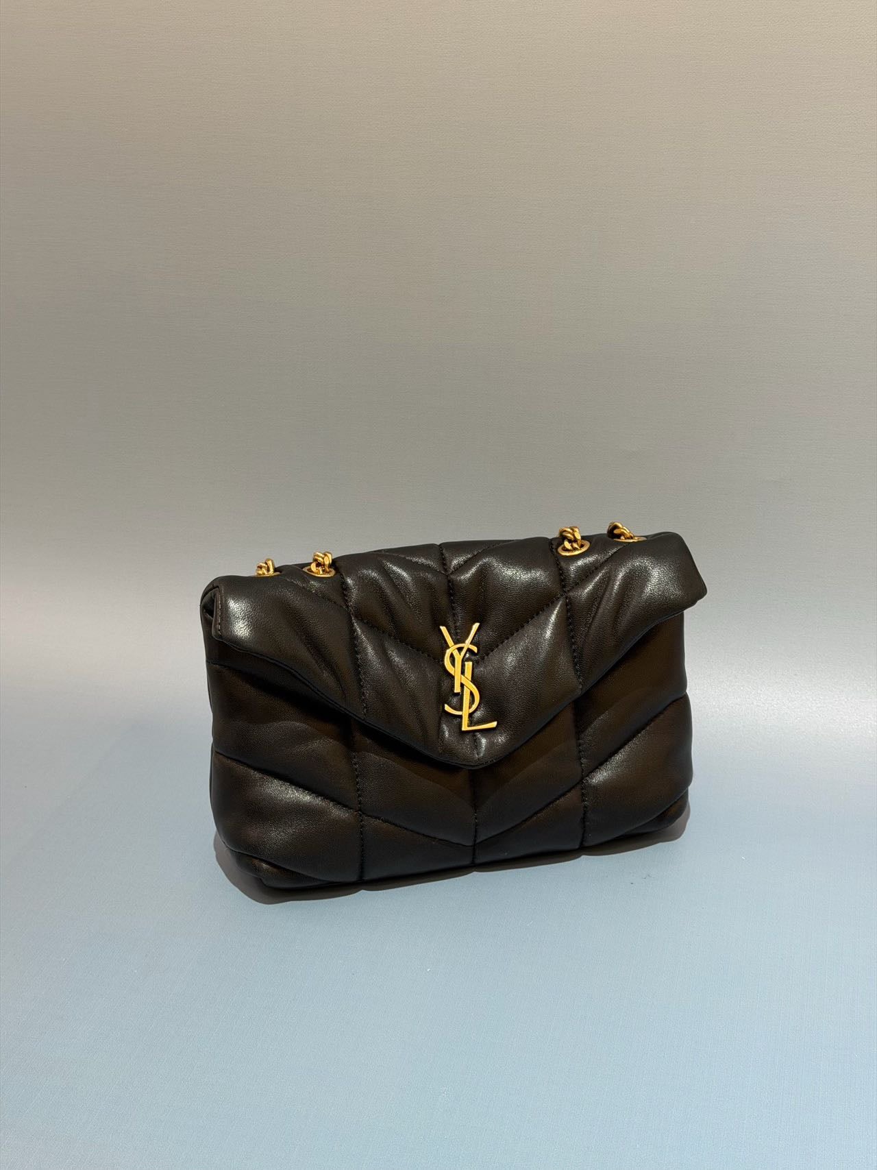 Pre-owned Certified YSL Saint Laurent Mini Puffer in Black Lambskin with Golden Hardware, 2025