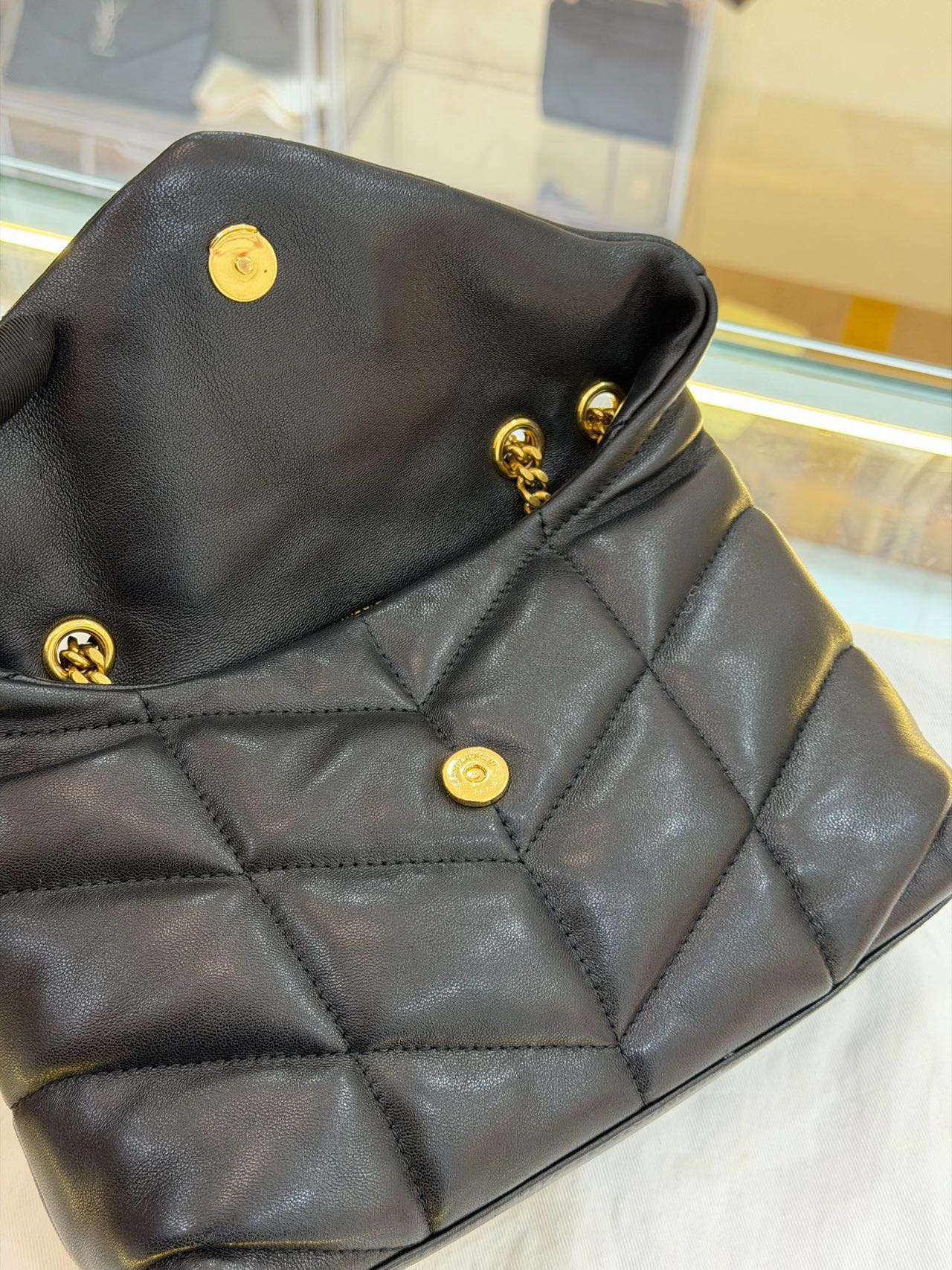 Pre-owned Certified YSL Saint Laurent Mini Puffer in Black Lambskin with Golden Hardware, 2025