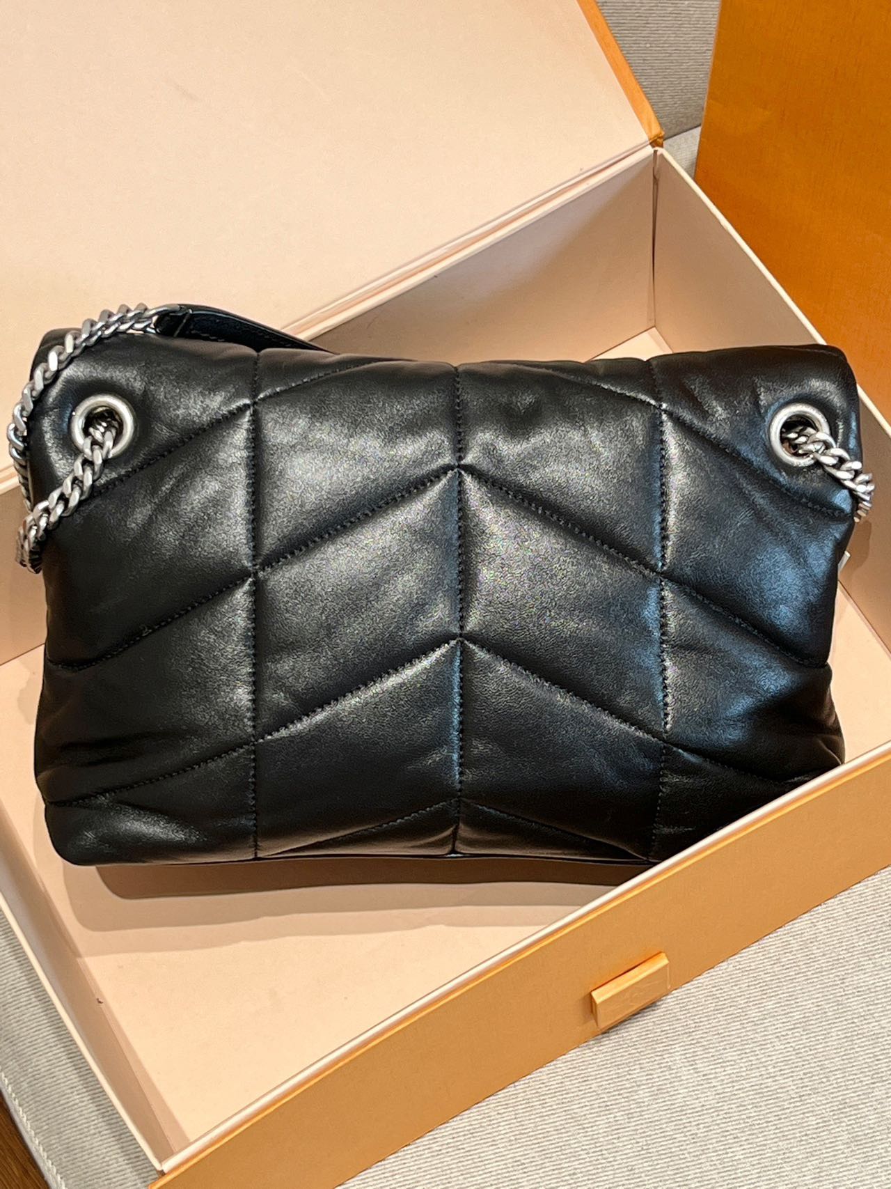 Pre-owned Certified YSL Saint Laurent Small Puffer in Black Lambskin with Silver Hardware