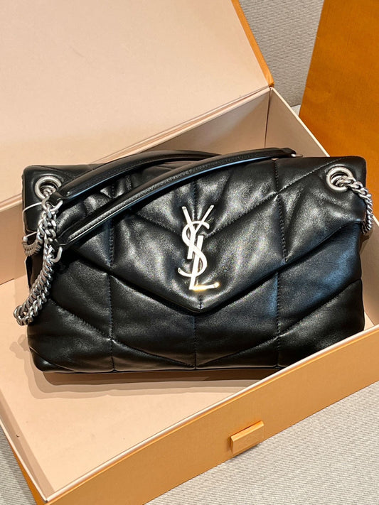 Pre-owned Certified YSL Saint Laurent Small Puffer in Black Lambskin with Silver Hardware