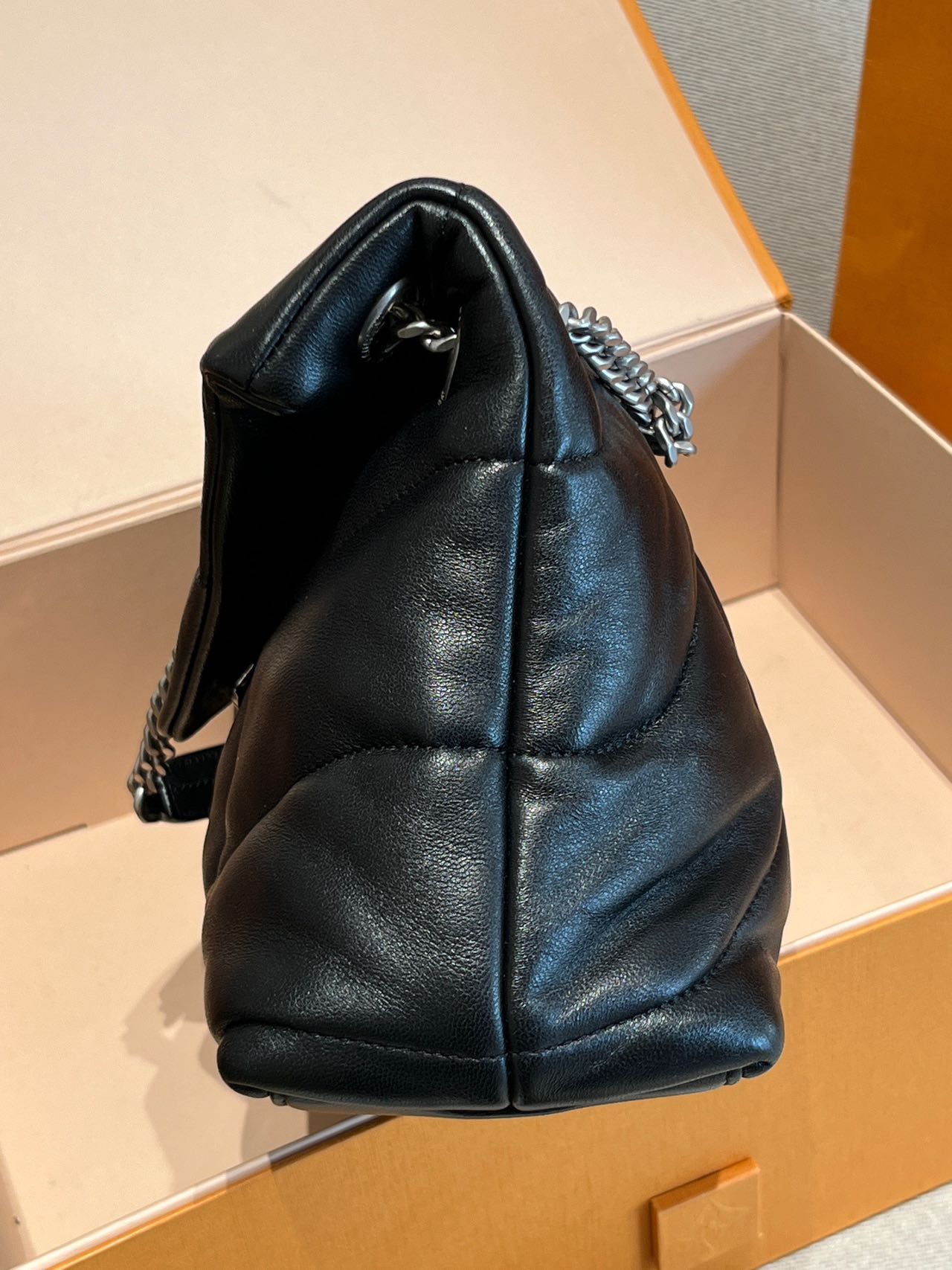 Pre-owned Certified YSL Saint Laurent Small Puffer in Black Lambskin with Silver Hardware