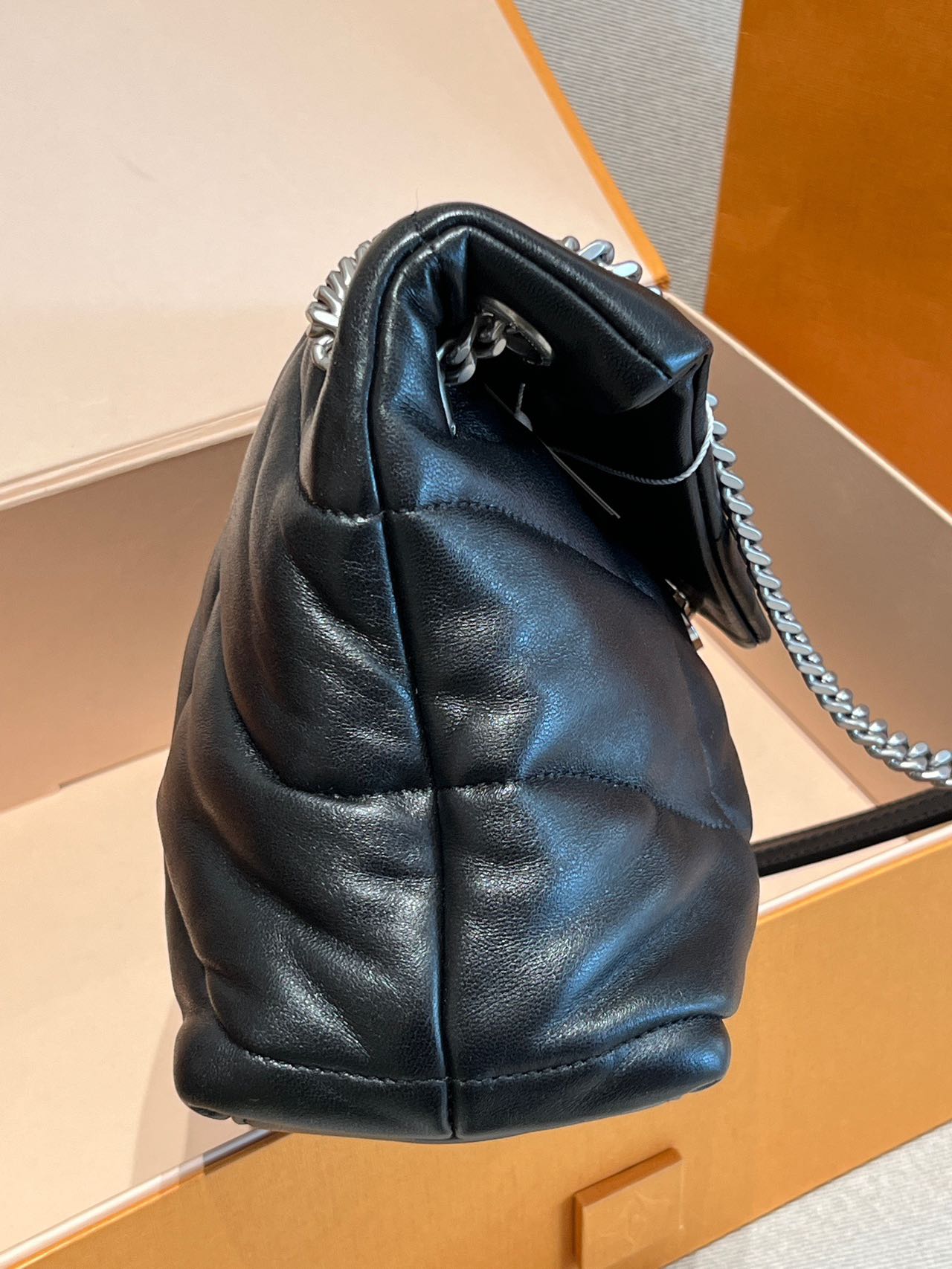 Pre-owned Certified YSL Saint Laurent Small Puffer in Black Lambskin with Silver Hardware
