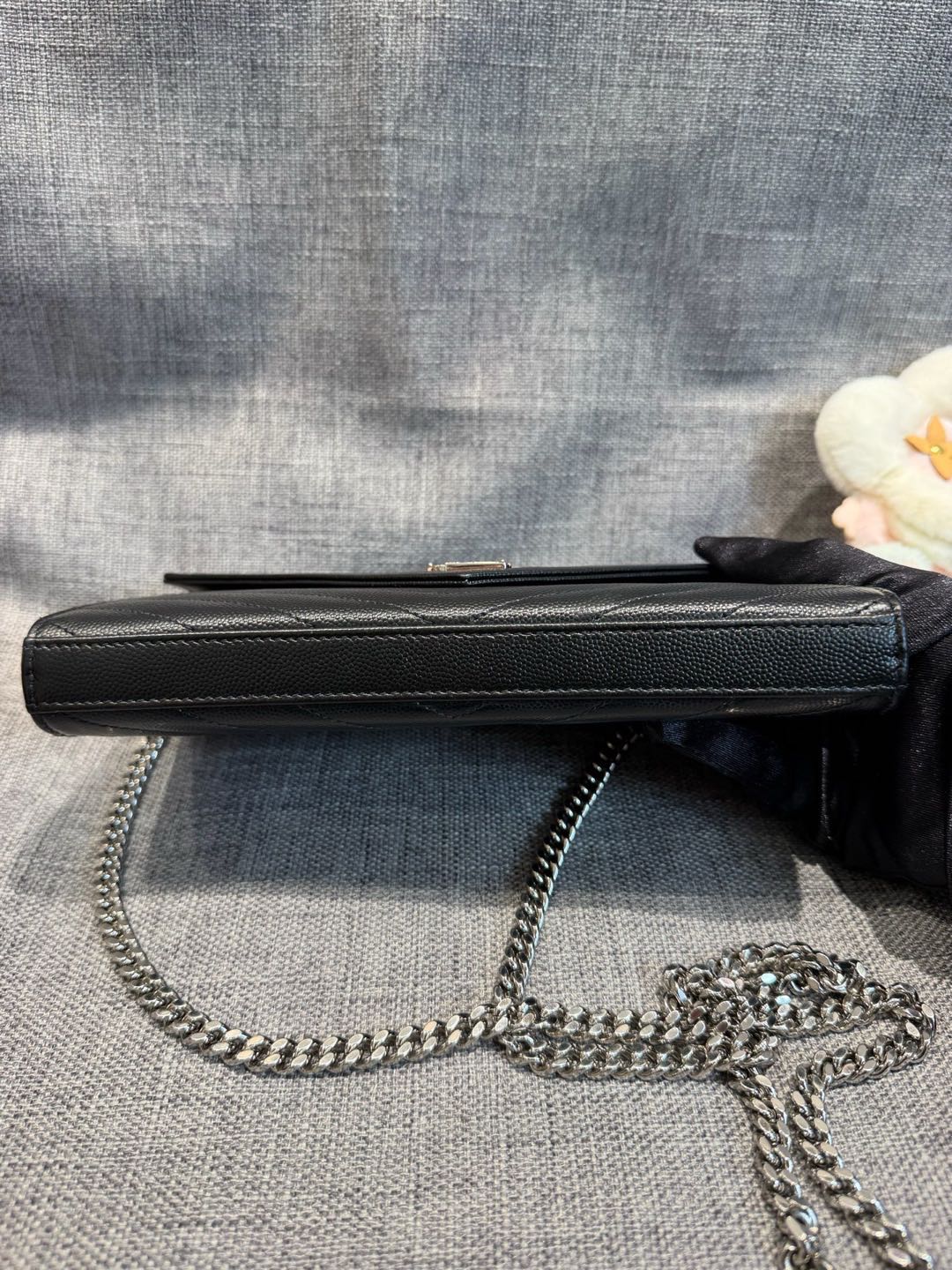 Pre-owned Certified  YSL Saint Laurent Monogram Wallet on Chain in Black Caviar Leather with Silver Hardware, 2021, w/ dust bag