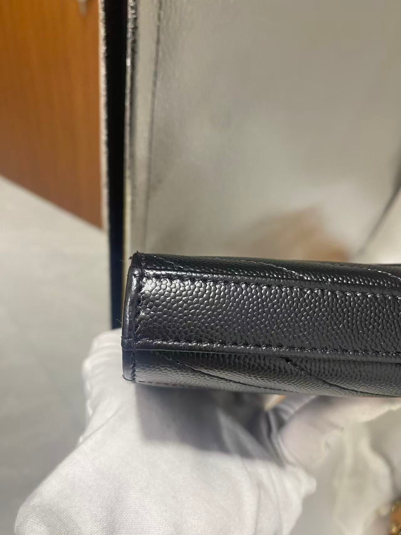 Pre-owned Certified  YSL Saint Laurent Monogram Wallet on Chain in Black Caviar Leather with Silver Hardware, 2021, w/ dust bag