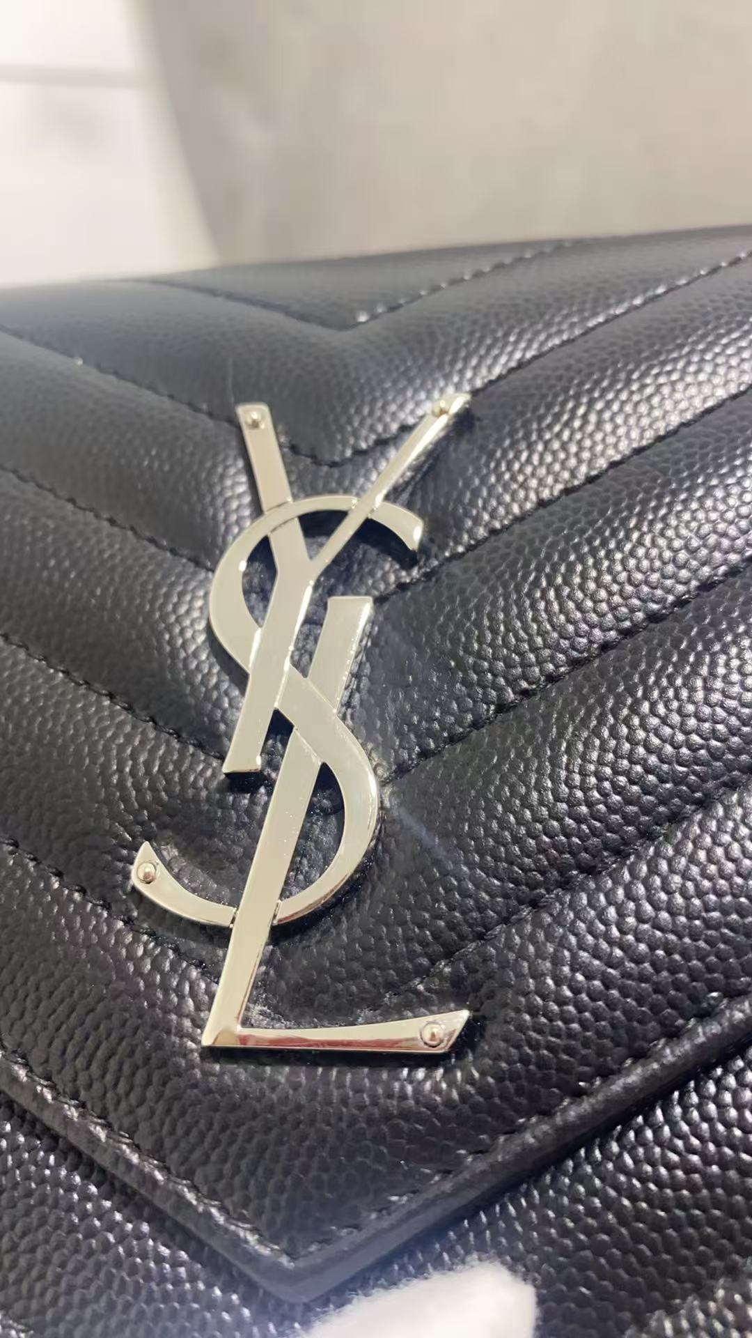Pre-owned Certified  YSL Saint Laurent Monogram Wallet on Chain in Black Caviar Leather with Silver Hardware, 2021, w/ dust bag