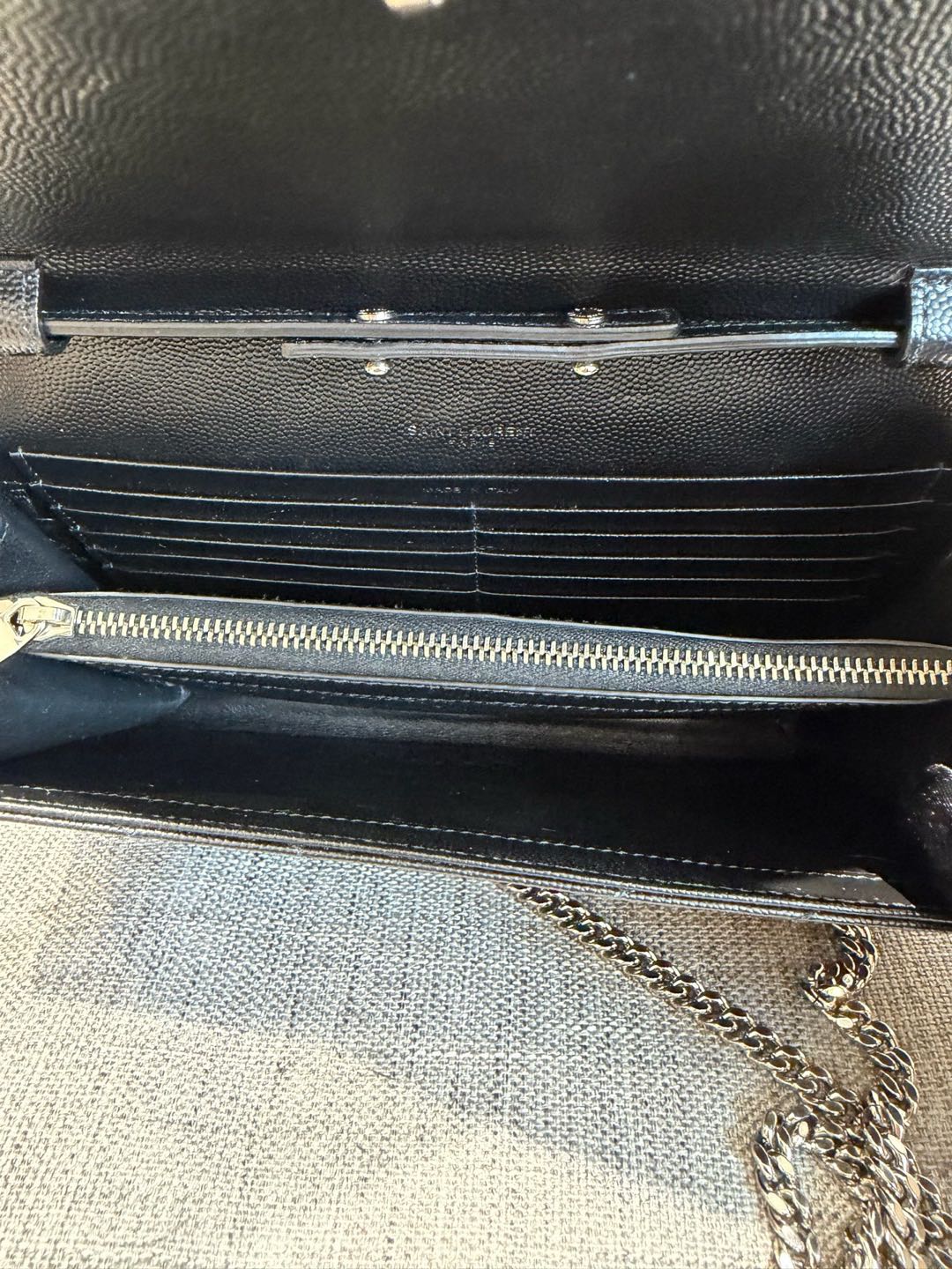 Pre-owned Certified  YSL Saint Laurent Monogram Wallet on Chain in Black Caviar Leather with Silver Hardware, 2021, w/ dust bag