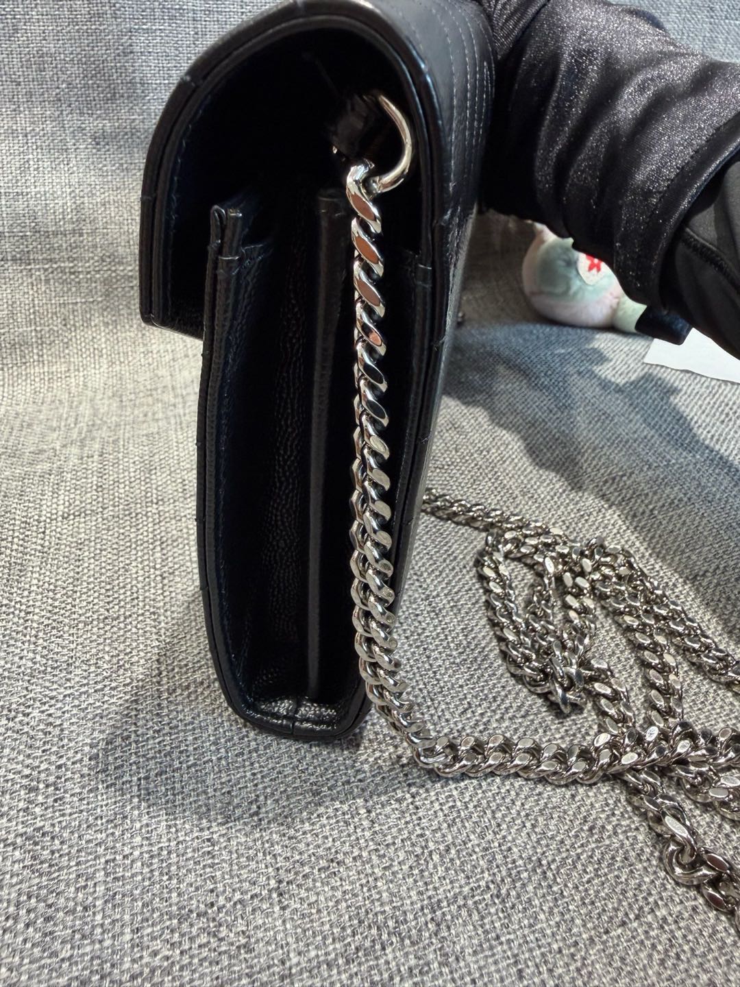 Pre-owned Certified  YSL Saint Laurent Monogram Wallet on Chain in Black Caviar Leather with Silver Hardware, 2021, w/ dust bag