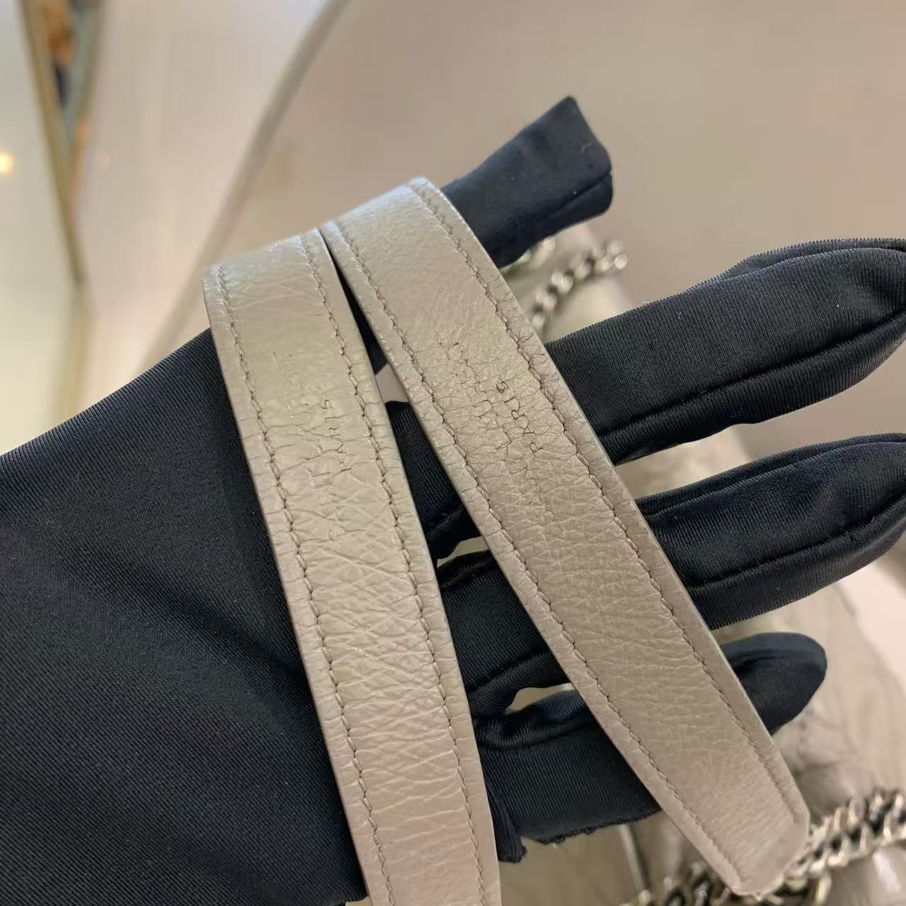 Pre-owned Certified YSL Saint Laurent Niki Medium in Grey Aged Waxy Calfskin with Silver Hardware, w/ dust bag