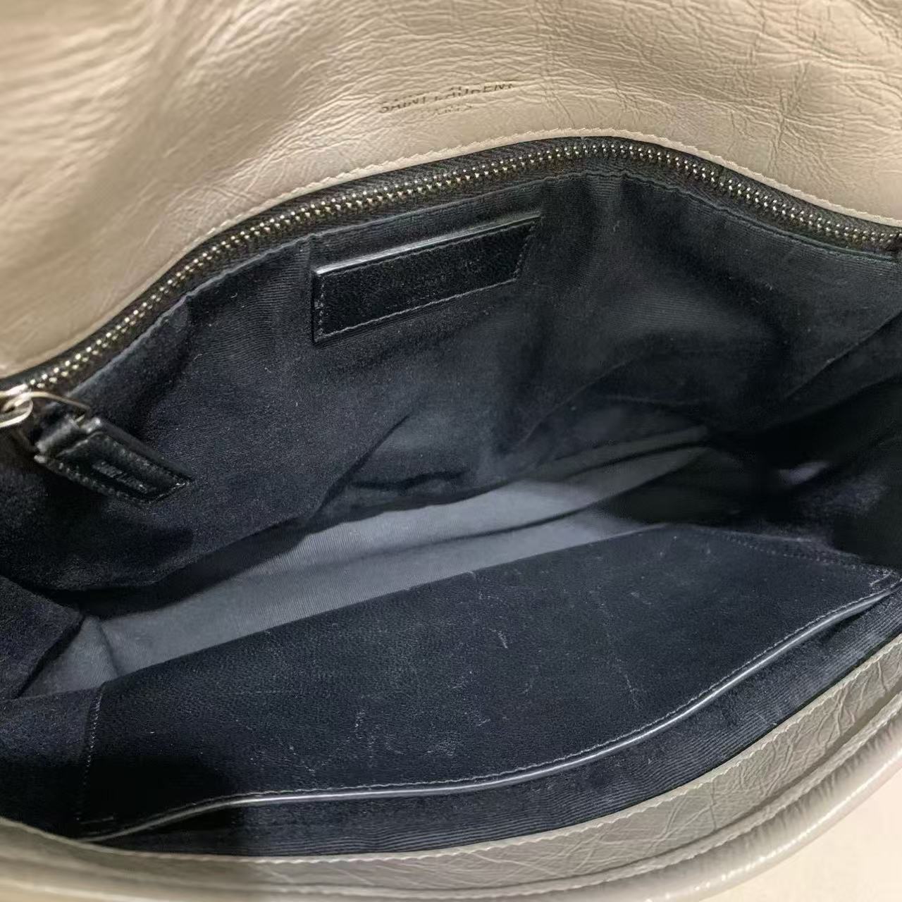 Pre-owned Certified YSL Saint Laurent Niki Medium in Grey Aged Waxy Calfskin with Silver Hardware, w/ dust bag