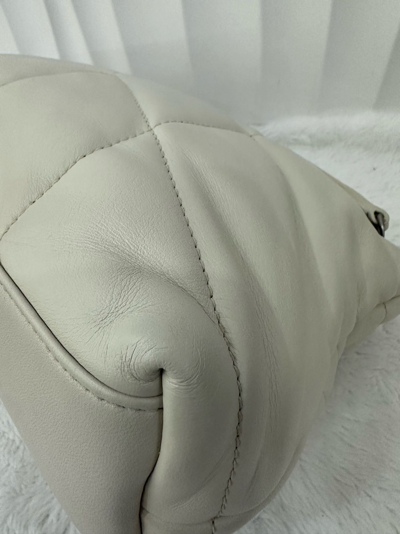 Pre-owned Certified YSL Saint Laurent Small Puffer in White Lambskin with Silver Hardware, w/ dust bag