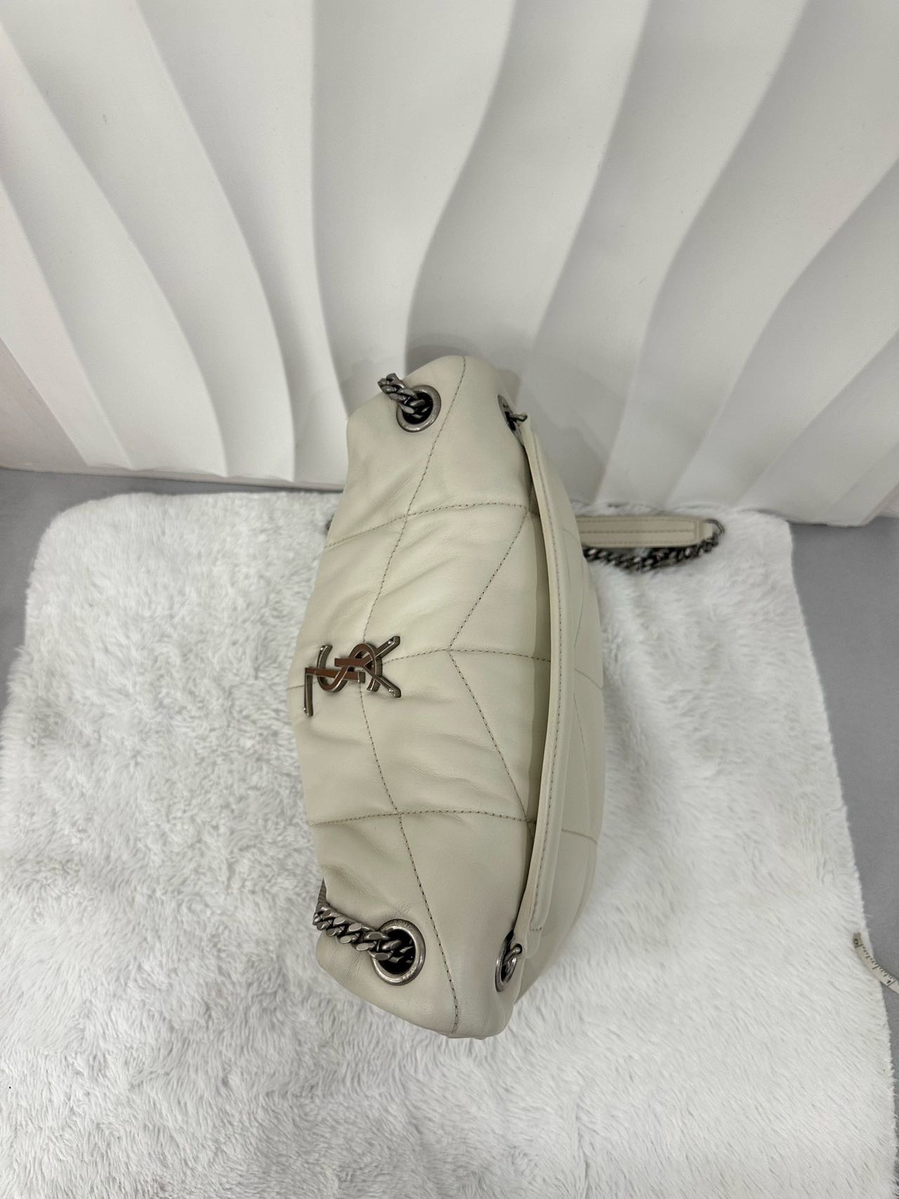 Pre-owned Certified YSL Saint Laurent Small Puffer in White Lambskin with Silver Hardware, w/ dust bag