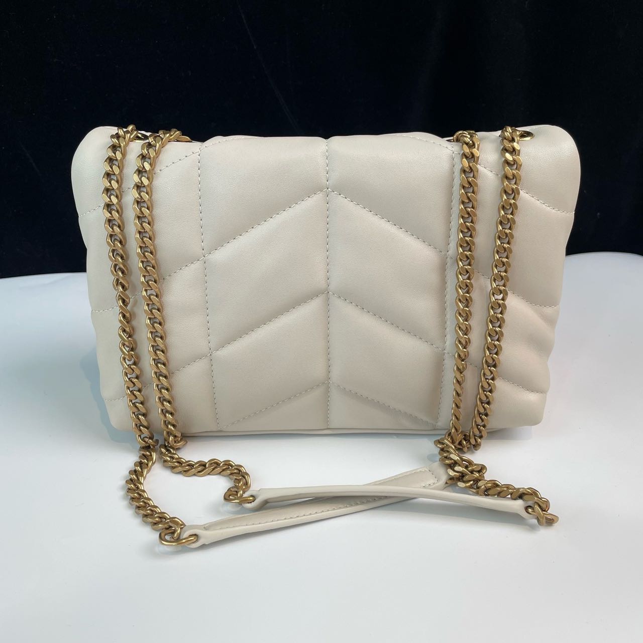 Pre-owned Certified YSL Saint Laurent Toy Puffer in White Lambskin with Golden Hardware, 2024, w/ dust bag