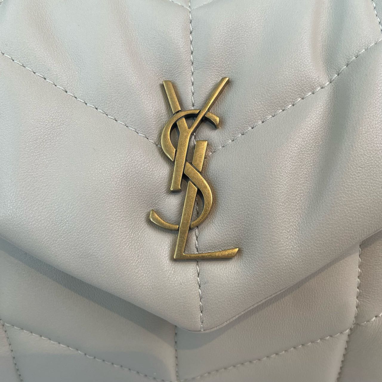 Pre-owned Certified YSL Saint Laurent Toy Puffer in White Lambskin with Golden Hardware, 2024, w/ dust bag