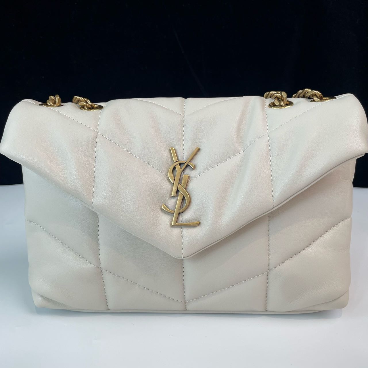 Pre-owned Certified YSL Saint Laurent Toy Puffer in White Lambskin with Golden Hardware, 2024, w/ dust bag