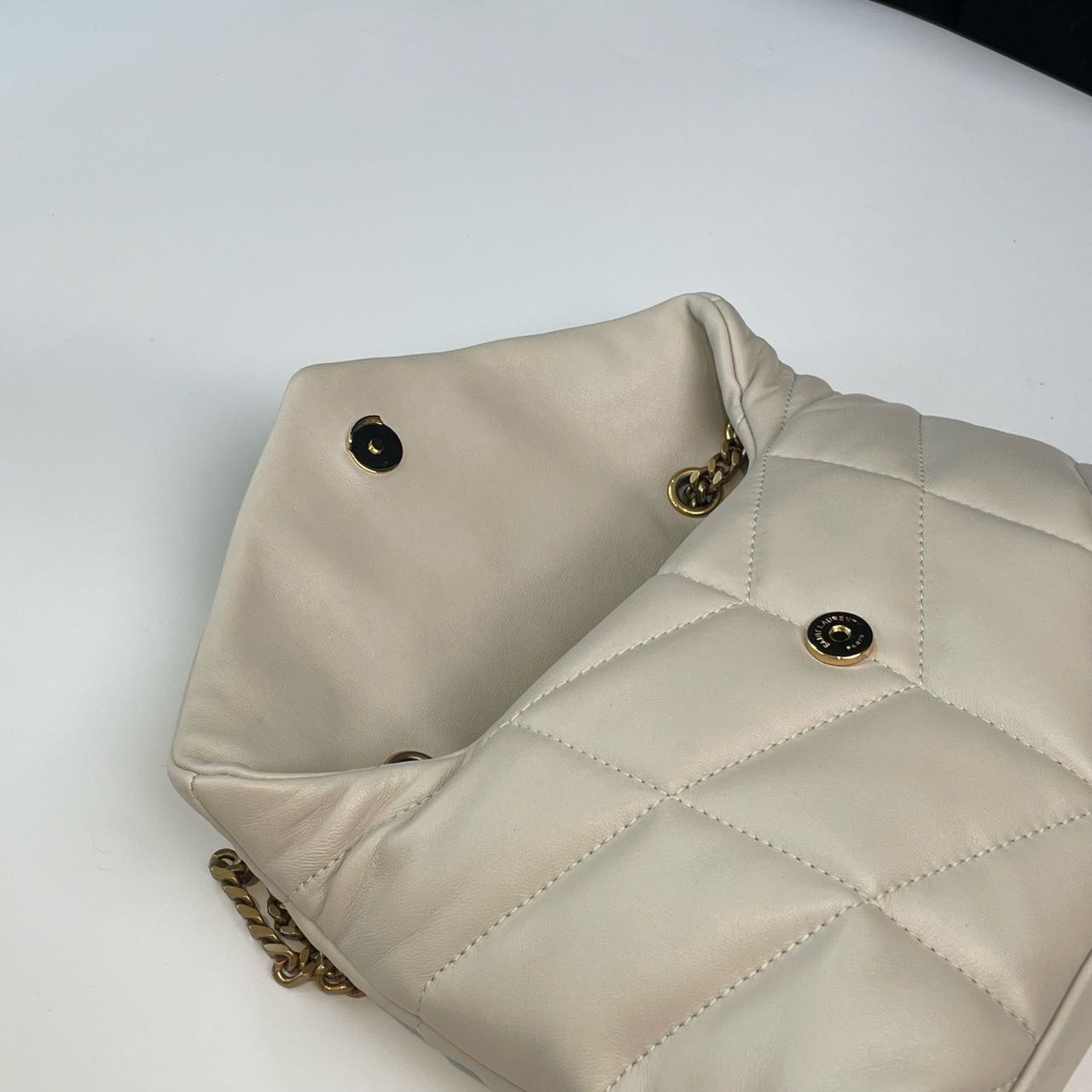 Pre-owned Certified YSL Saint Laurent Toy Puffer in White Lambskin with Golden Hardware, 2024, w/ dust bag