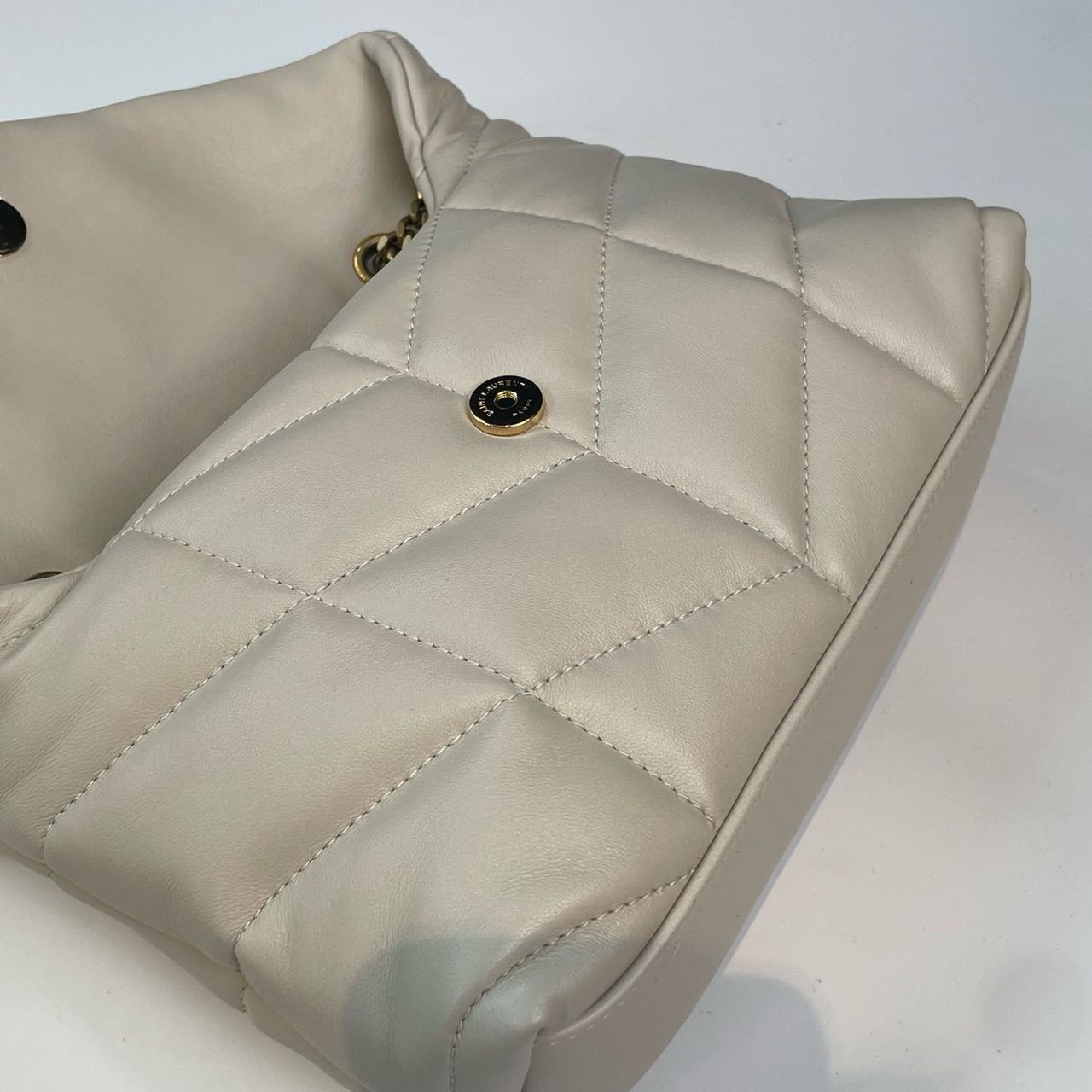 Pre-owned Certified YSL Saint Laurent Toy Puffer in White Lambskin with Golden Hardware, 2024, w/ dust bag