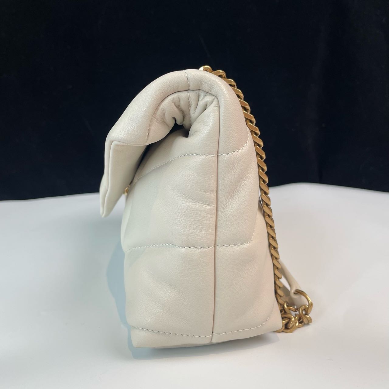 Pre-owned Certified YSL Saint Laurent Toy Puffer in White Lambskin with Golden Hardware, 2024, w/ dust bag
