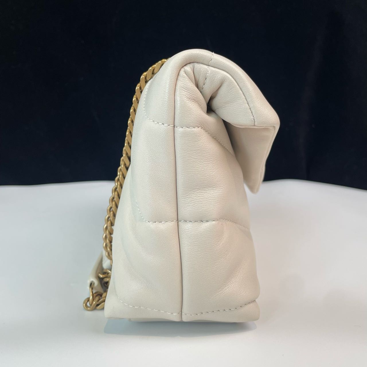 Pre-owned Certified YSL Saint Laurent Toy Puffer in White Lambskin with Golden Hardware, 2024, w/ dust bag
