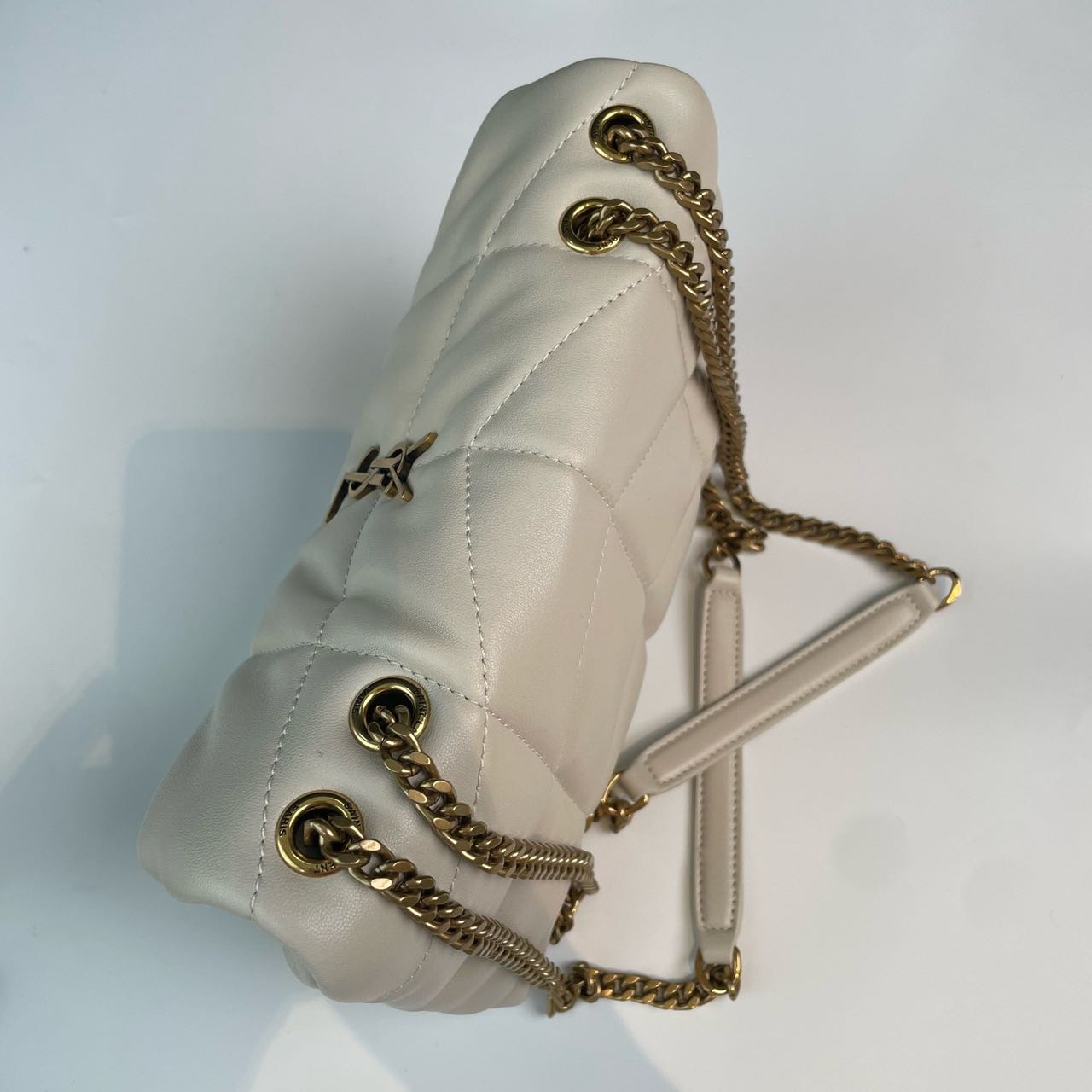 Pre-owned Certified YSL Saint Laurent Toy Puffer in White Lambskin with Golden Hardware, 2024, w/ dust bag