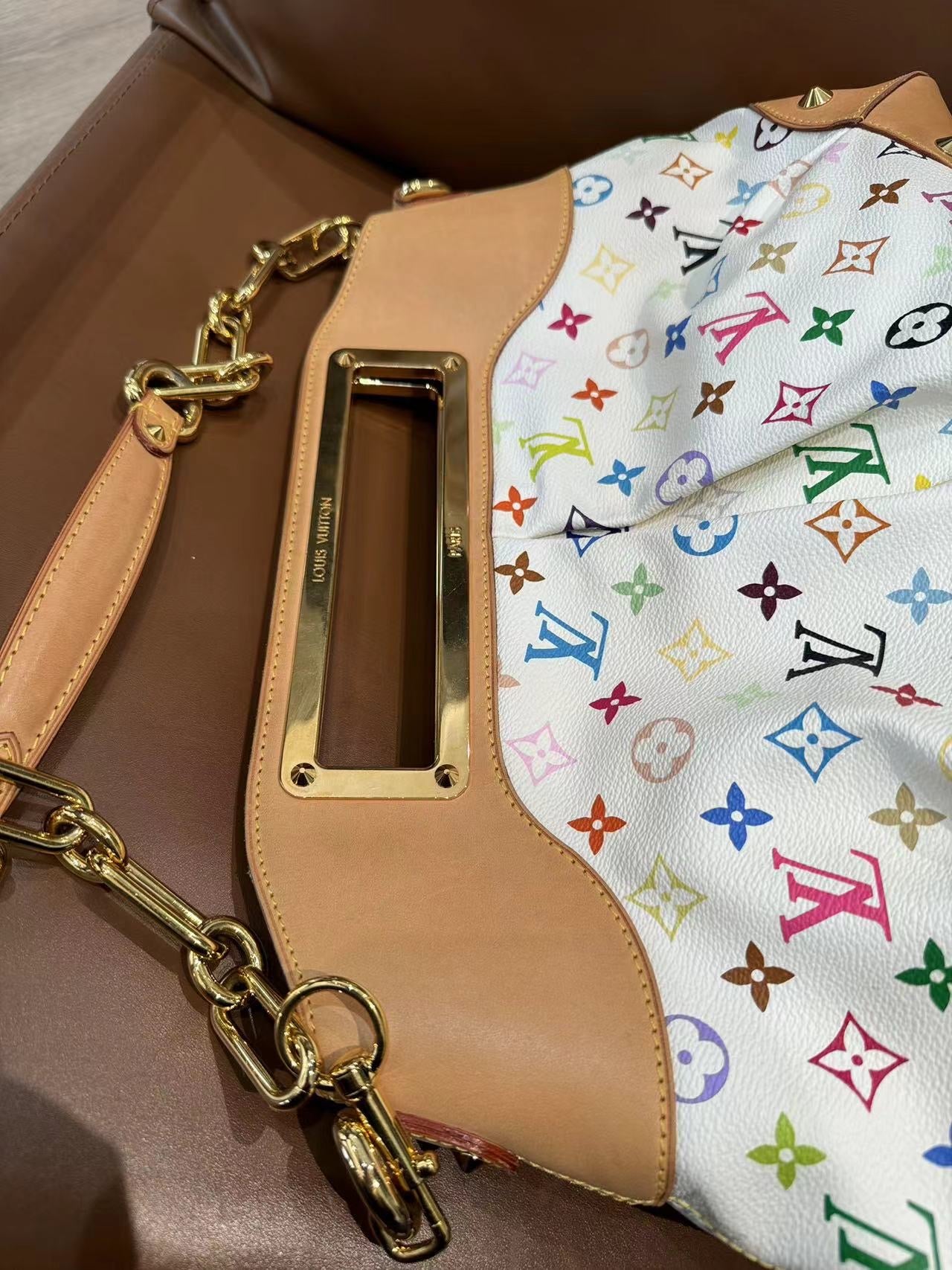 Pre-owned LV Louis Vuitton Judy GM White Murakami Multicolor Monogram