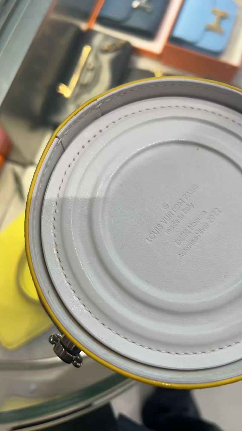 Pre-owned Certified LV Louis Vuitton Yellow Paint Can in Coated Canvas, 2022 Microchipped, w/strap