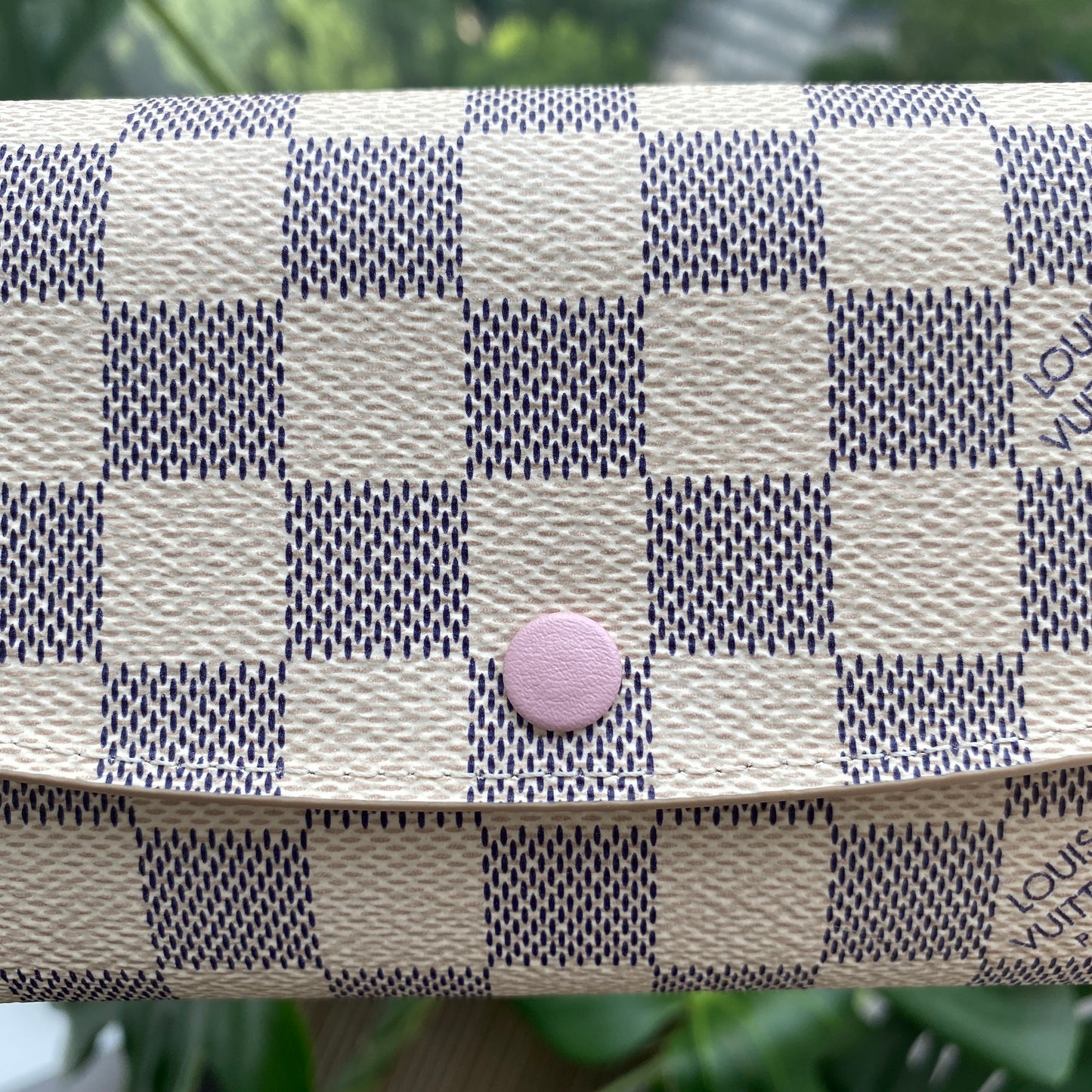 Pre-owned LV Louis Vuitton Emilie Wallet Damier Azure with Pink Interior A condition with box and dust bag