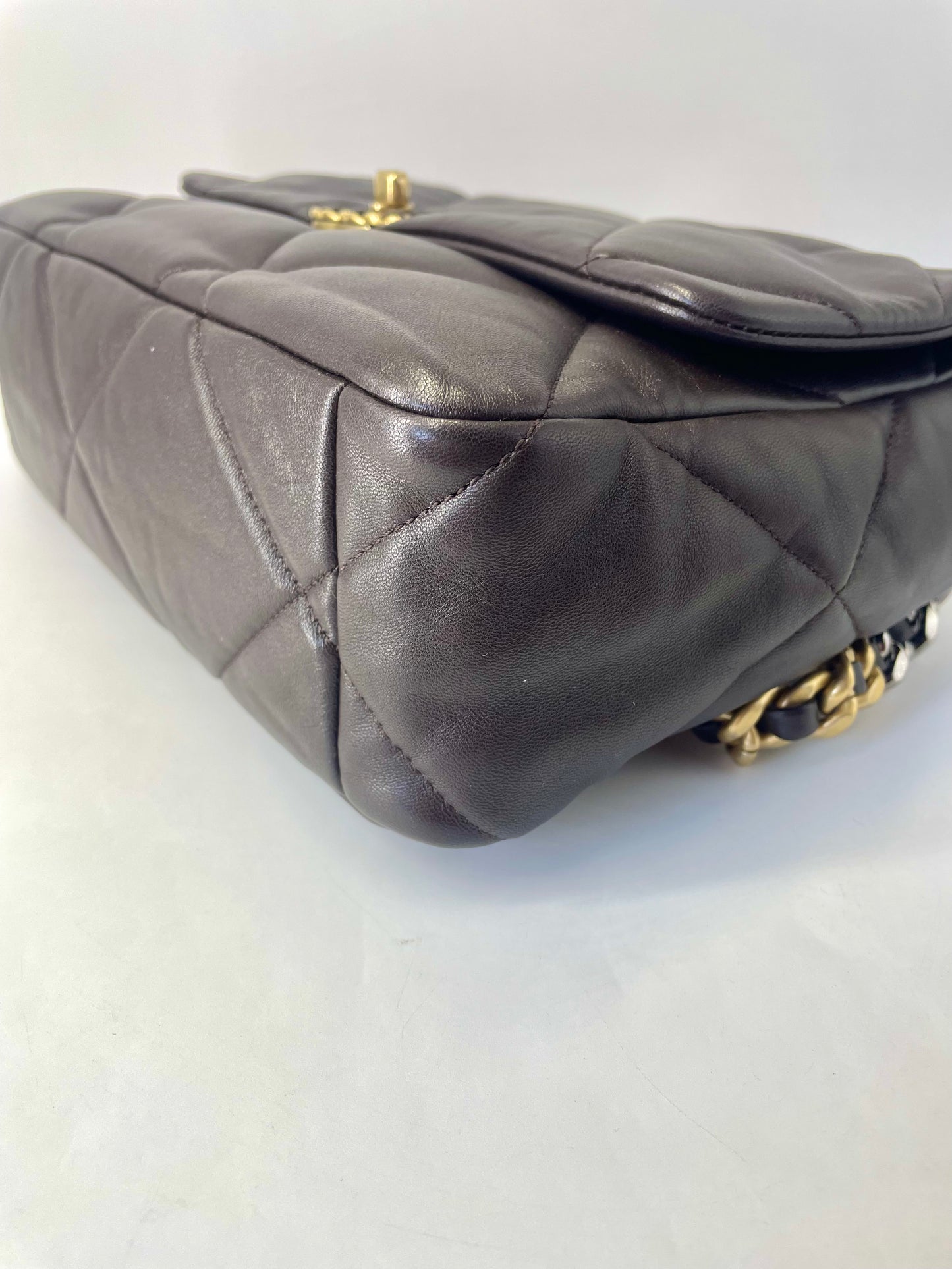 Pre-owned Certified Chanel Medium 19Bag in Dark Chocolate Brown Lambskin with Golden Hardware, 2021 microchipped, w/ Full Set