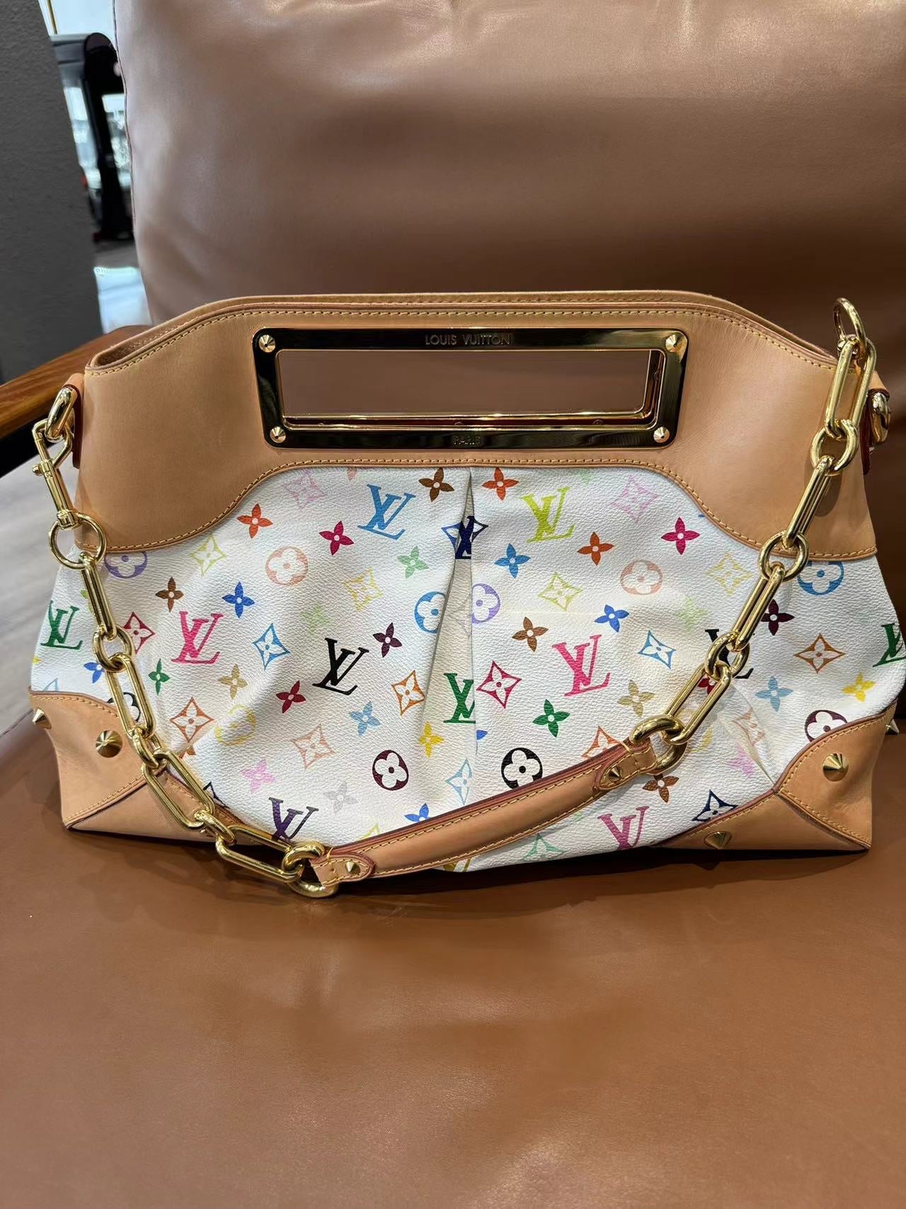 Pre-owned LV Louis Vuitton Judy GM White Murakami Multicolor Monogram