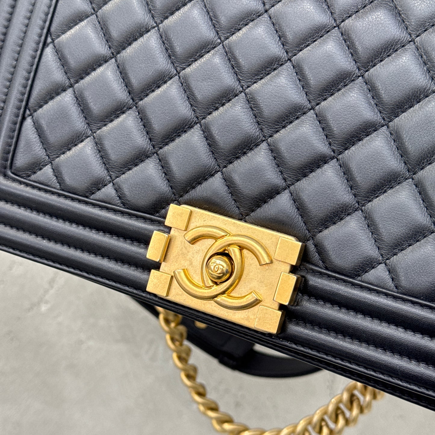 Pre-owned Certified Chanel Medium Boy Bag in Black Calfskin with Golden Hardware, 2022 Microchipped, w/ full set