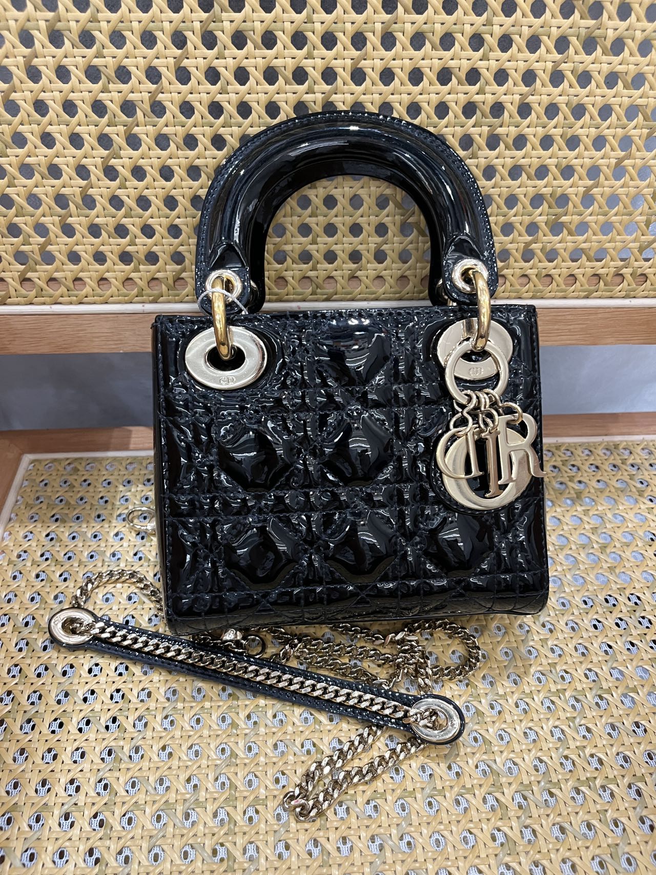 Pre-owned Certified Dior Mini Lady Dior in Black Patent Leather with Golden Hardware, 2020, w/ Full set