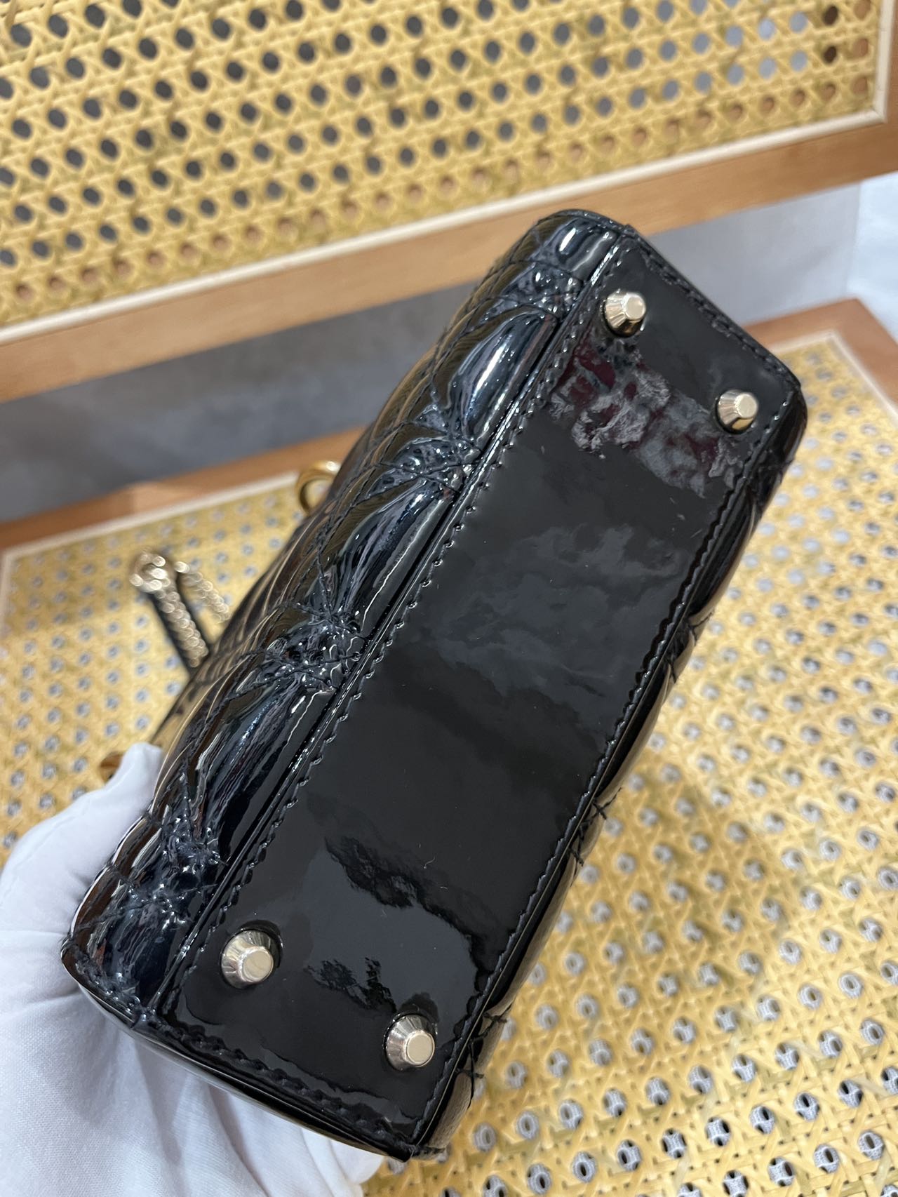 Pre-owned Certified Dior Mini Lady Dior in Black Patent Leather with Golden Hardware, 2020, w/ Full set