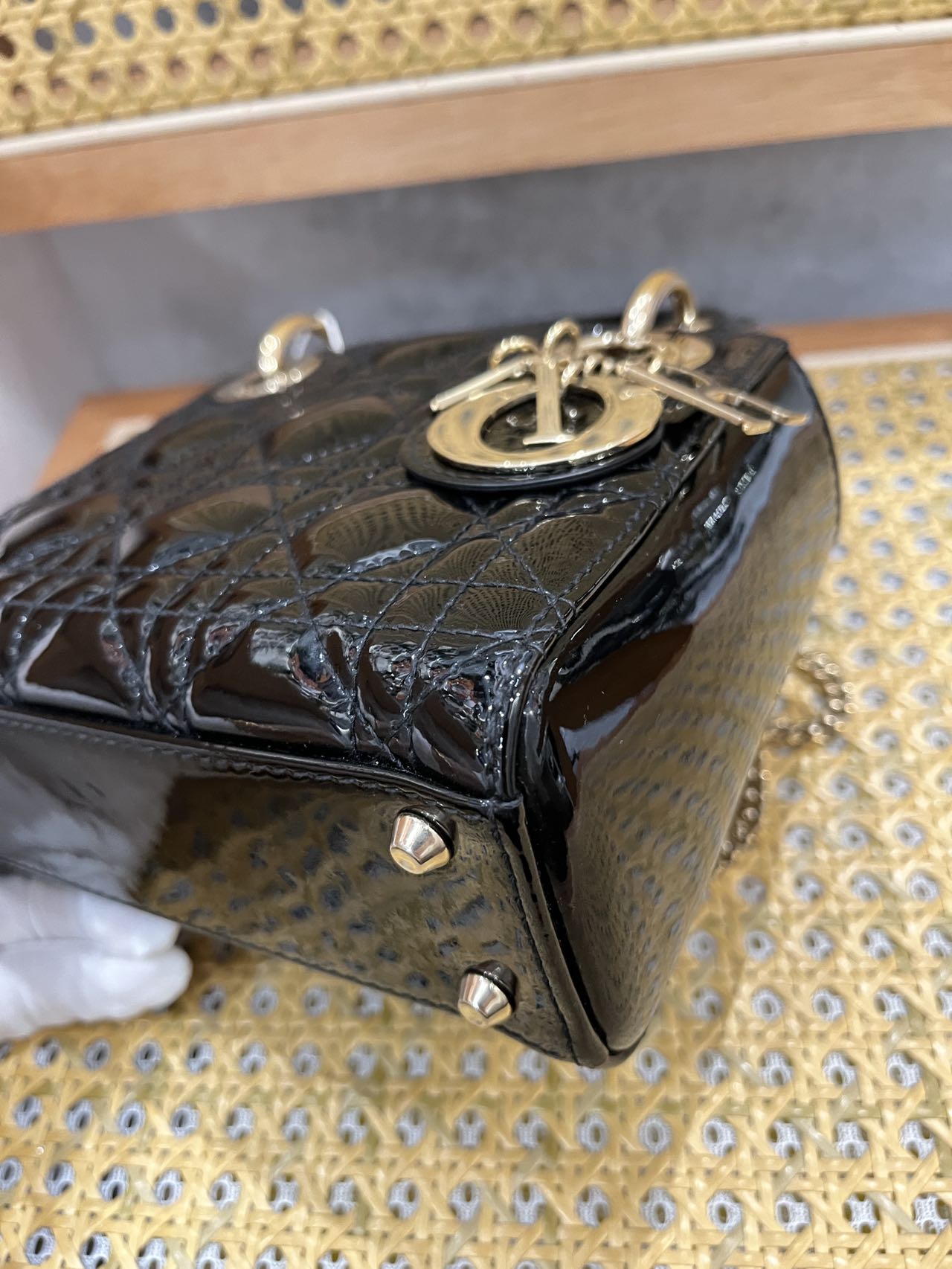 Pre-owned Certified Dior Mini Lady Dior in Black Patent Leather with Golden Hardware, 2020, w/ Full set