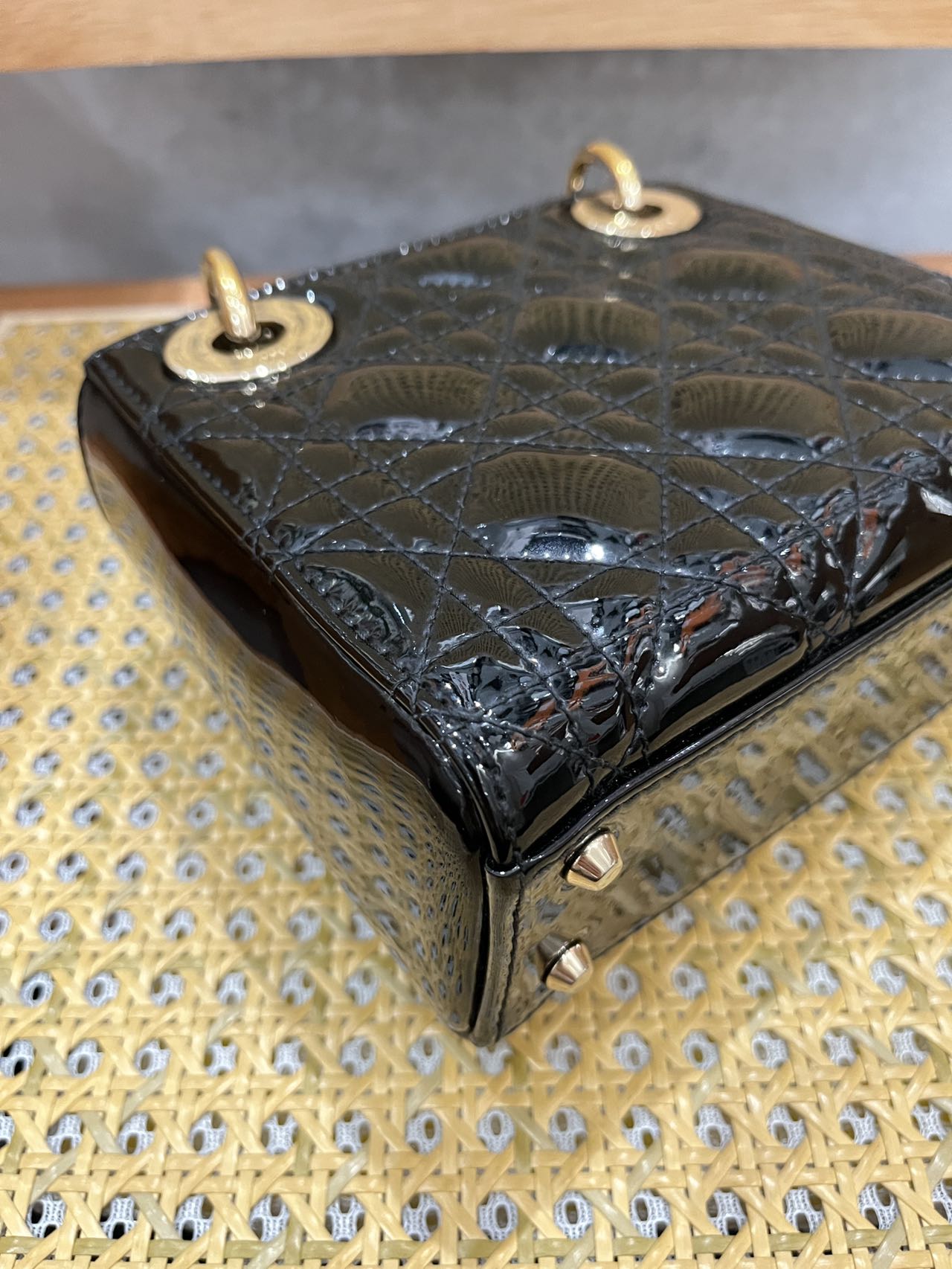 Pre-owned Certified Dior Mini Lady Dior in Black Patent Leather with Golden Hardware, 2020, w/ Full set