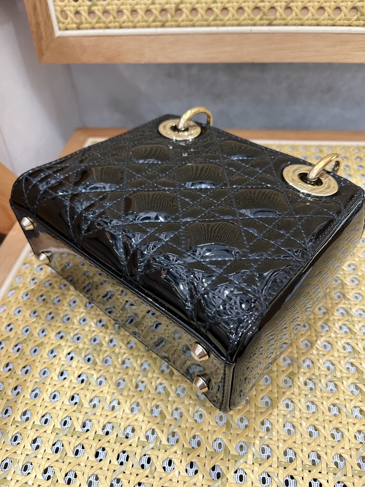 Pre-owned Certified Dior Mini Lady Dior in Black Patent Leather with Golden Hardware, 2020, w/ Full set