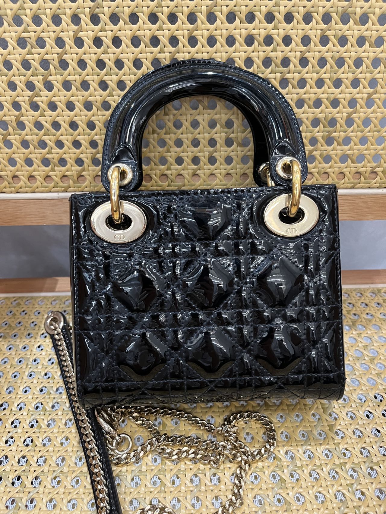 Pre-owned Certified Dior Mini Lady Dior in Black Patent Leather with Golden Hardware, 2020, w/ Full set