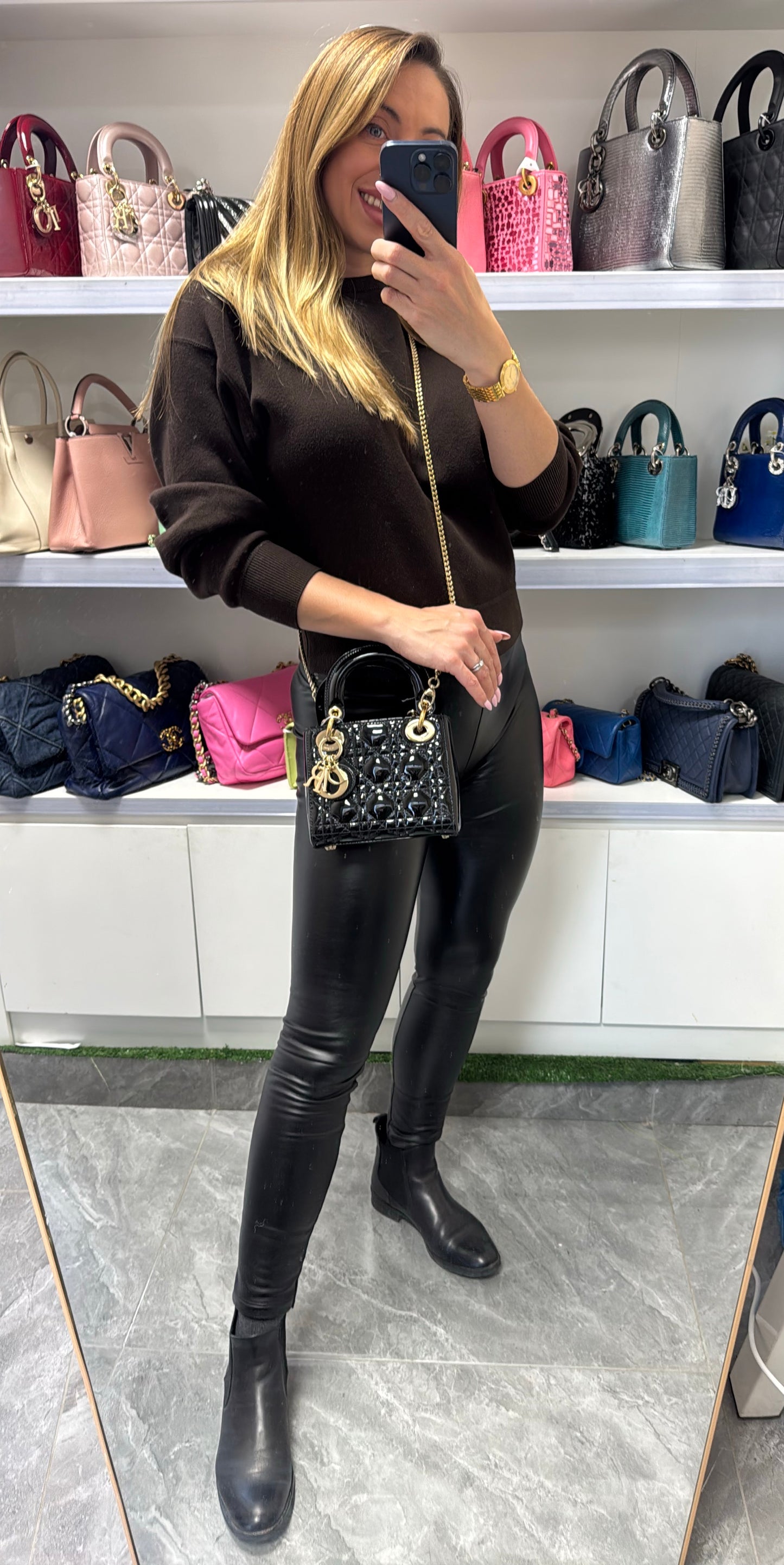 Pre-owned Certified Dior Mini Lady Dior in Black Patent Leather with Golden Hardware, 2020, w/ Full set