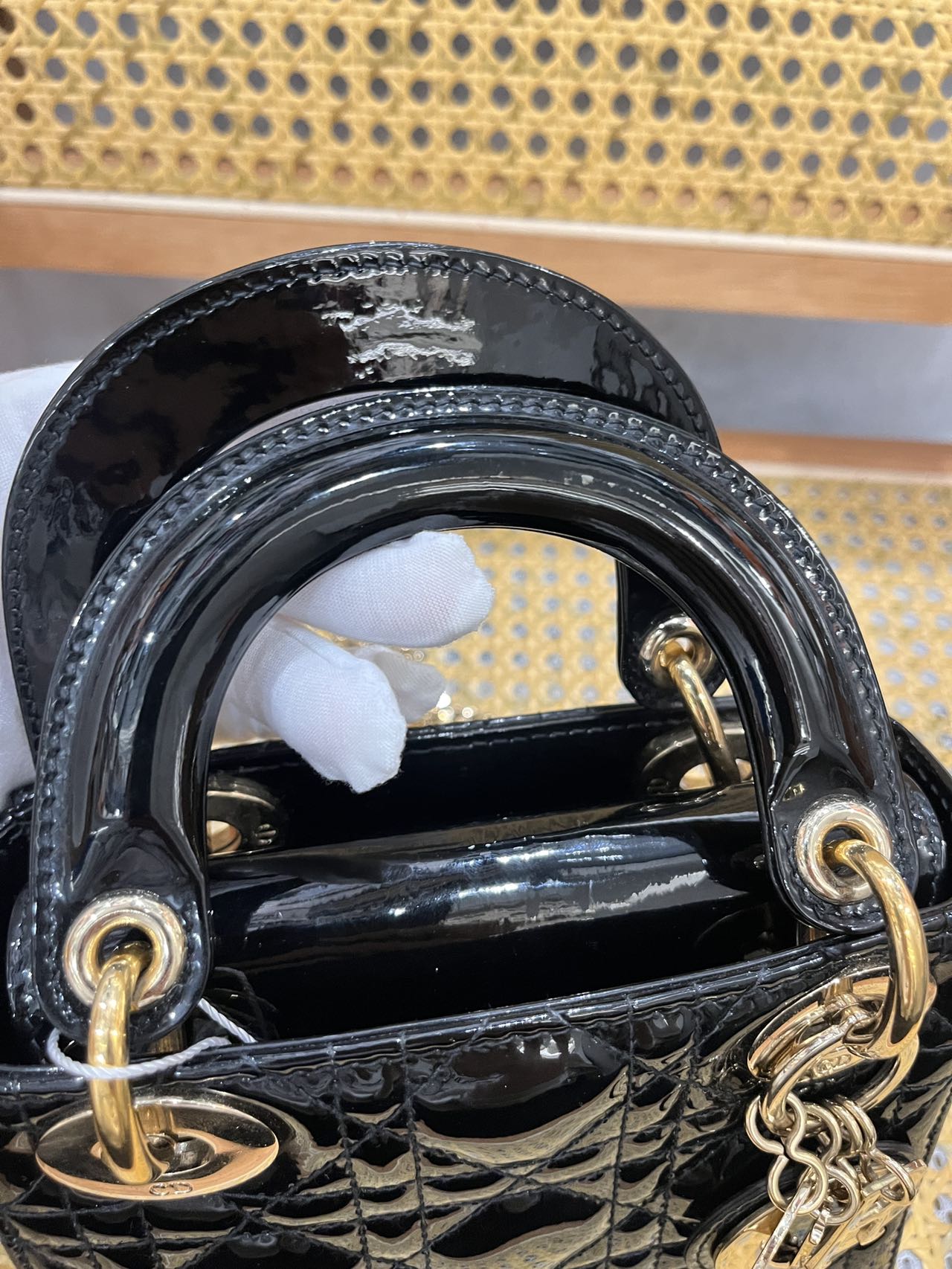 Pre-owned Certified Dior Mini Lady Dior in Black Patent Leather with Golden Hardware, 2020, w/ Full set